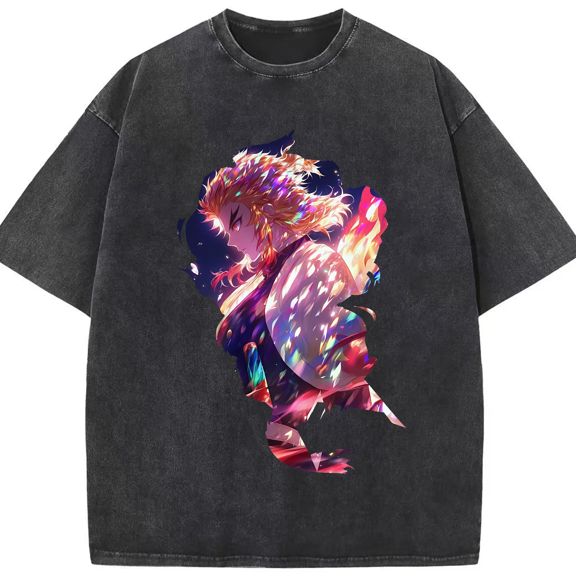 鬼滅の刃 グッズ,煉獄 杏寿郎 - 綿100％ ヴィンテージ風 半袖Tシャツ ・ フロントプリント ・ 柔らか肌触り ・ 通気性 快適 ・ スポーツ カジュアル 外出用