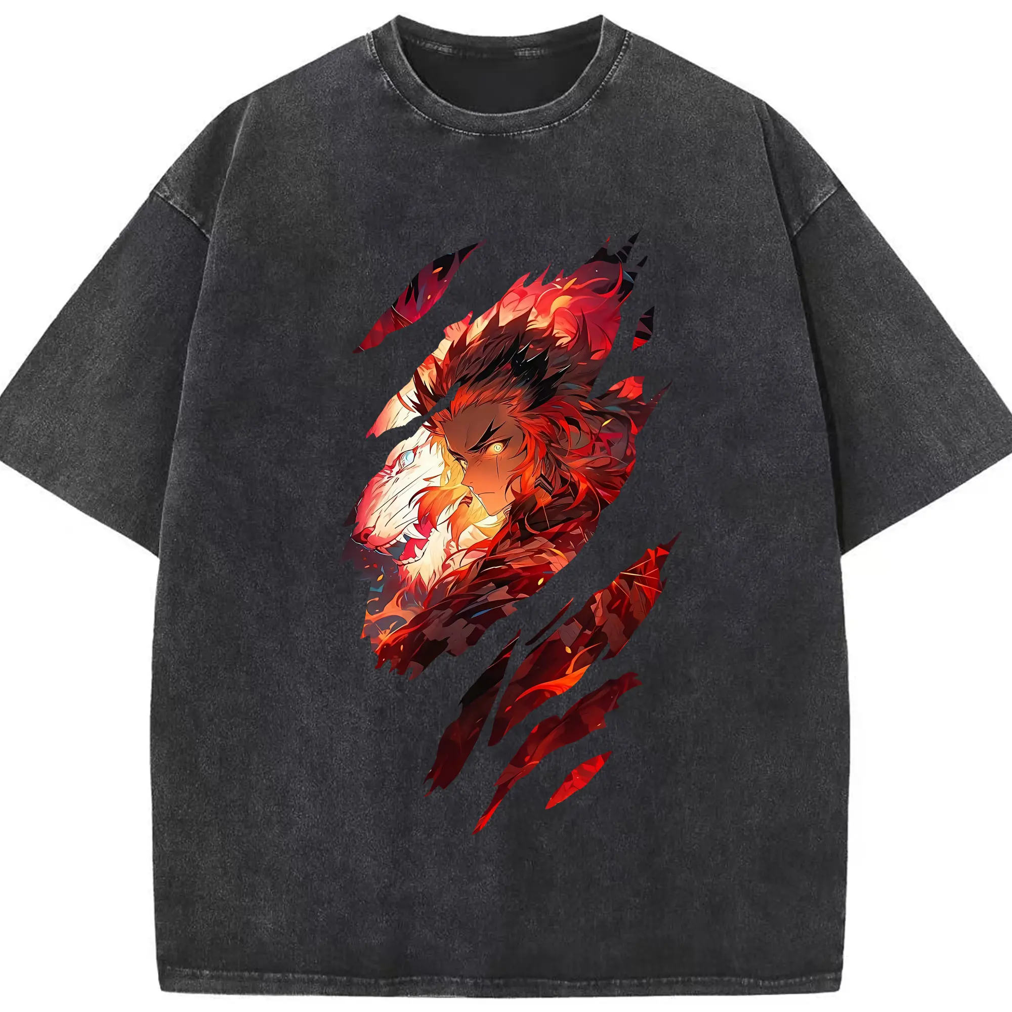 鬼滅の刃 グッズ,煉獄 杏寿郎 - 綿100％ ヴィンテージ風 半袖Tシャツ ・ フロントプリント ・ 柔らか肌触り ・ 通気性 快適 ・ スポーツ カジュアル 外出用