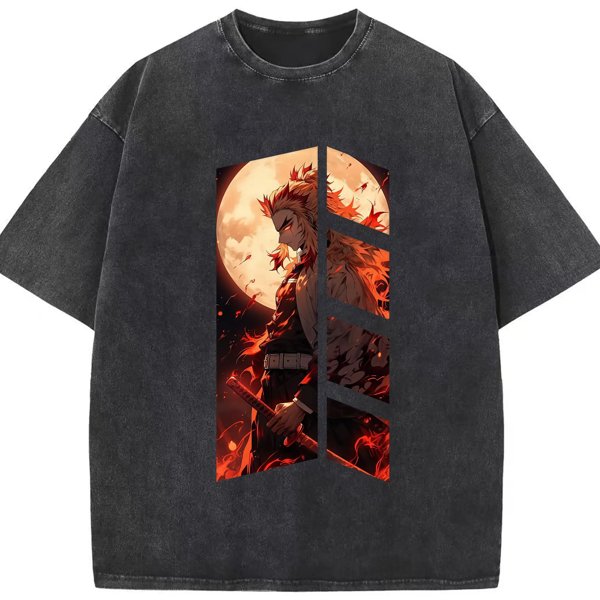 鬼滅の刃 グッズ,煉獄 杏寿郎 - 綿100％ ヴィンテージ風 半袖Tシャツ ・ フロントプリント ・ 柔らか肌触り ・ 通気性 快適 ・ スポーツ カジュアル 外出用