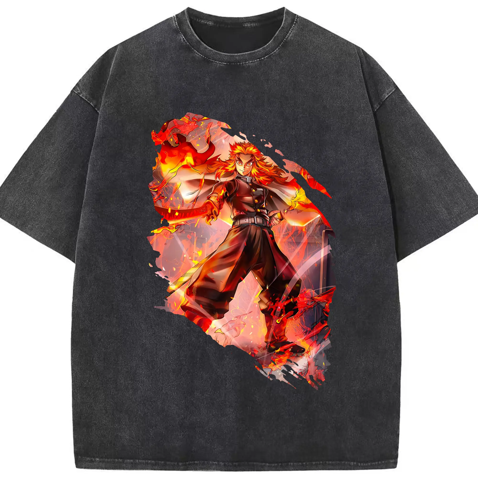 鬼滅の刃 グッズ,煉獄 杏寿郎 - 綿100％ ヴィンテージ風 半袖Tシャツ ・ フロントプリント ・ 柔らか肌触り ・ 通気性 快適 ・ スポーツ カジュアル 外出用