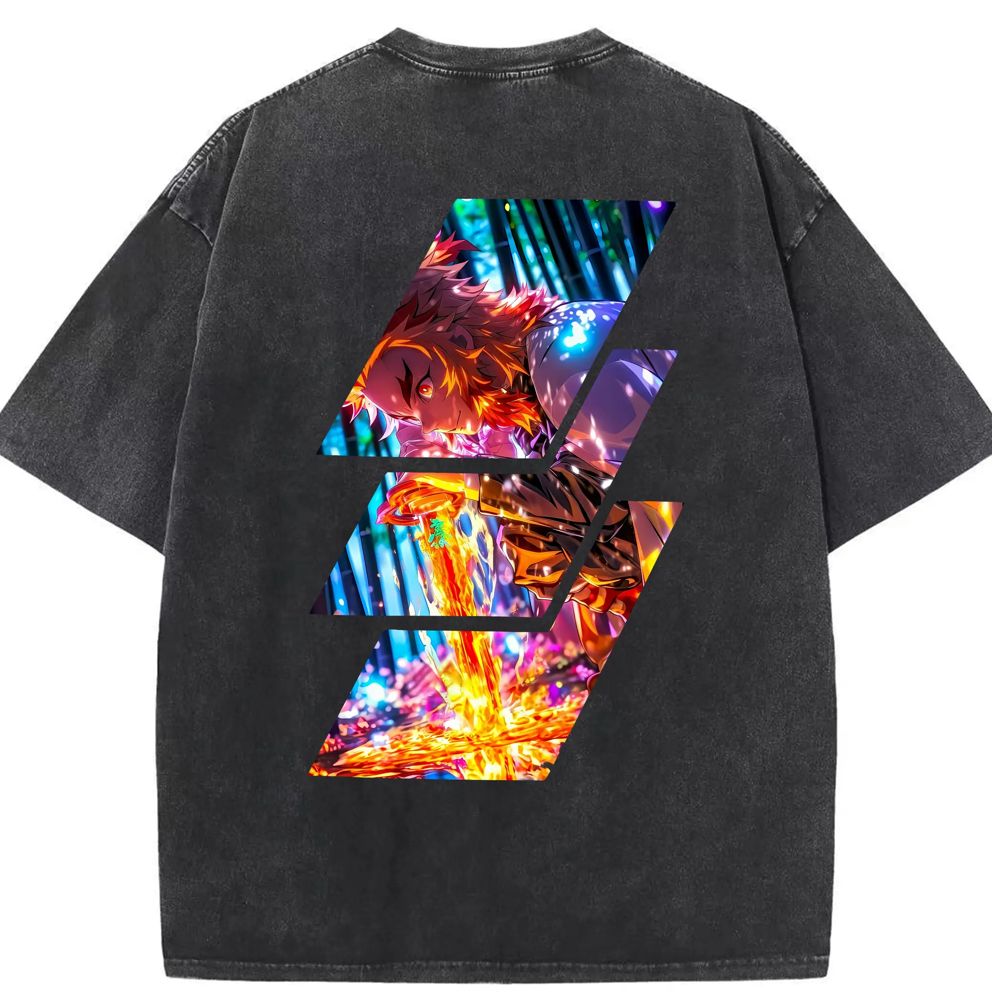 鬼滅の刃 グッズ,煉獄 杏寿郎 - 綿100％ ヴィンテージ風 半袖Tシャツ ・ 背面プリント ・ 柔らか肌触り ・ 通気性 快適 ・ スポーツ カジュアル 外出用