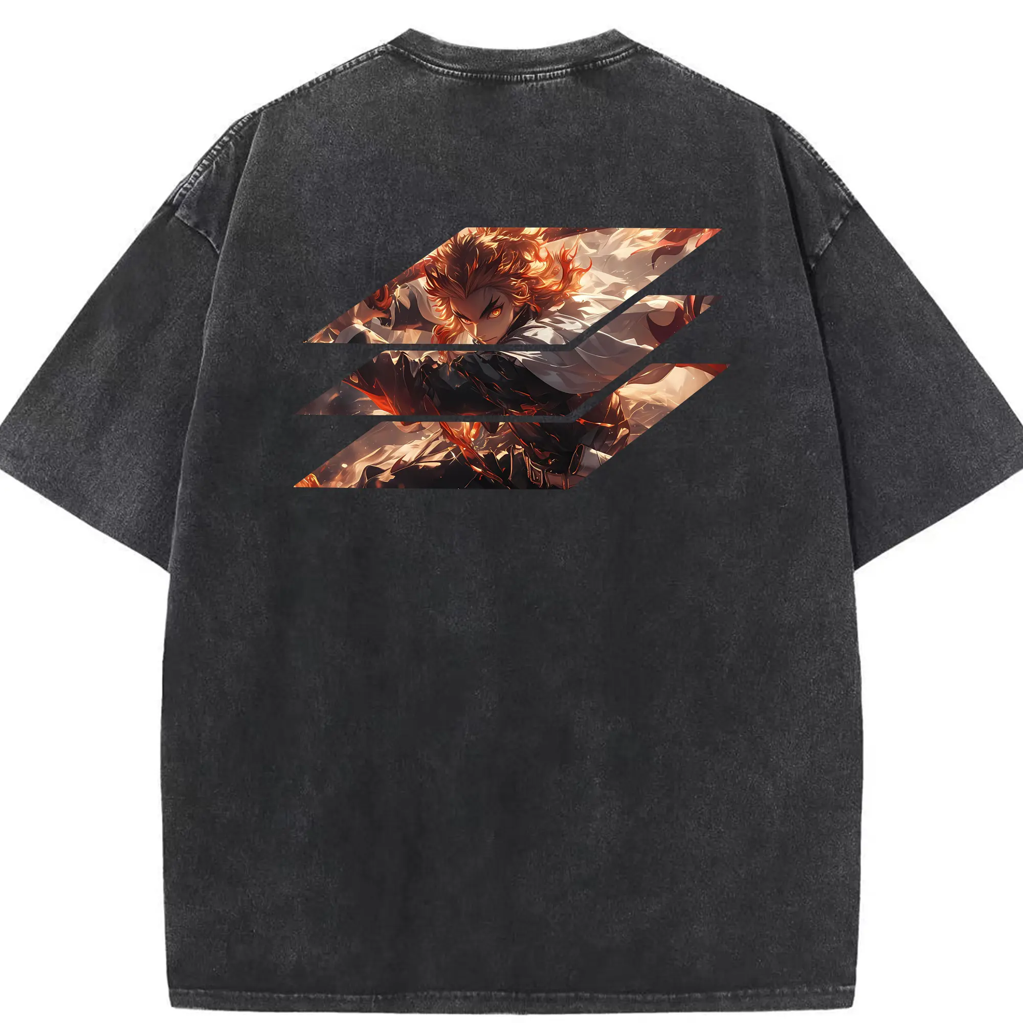 鬼滅の刃 グッズ,煉獄 杏寿郎 - 綿100％ ヴィンテージ風 半袖Tシャツ ・ 背面プリント ・ 柔らか肌触り ・ 通気性 快適 ・ スポーツ カジュアル 外出用