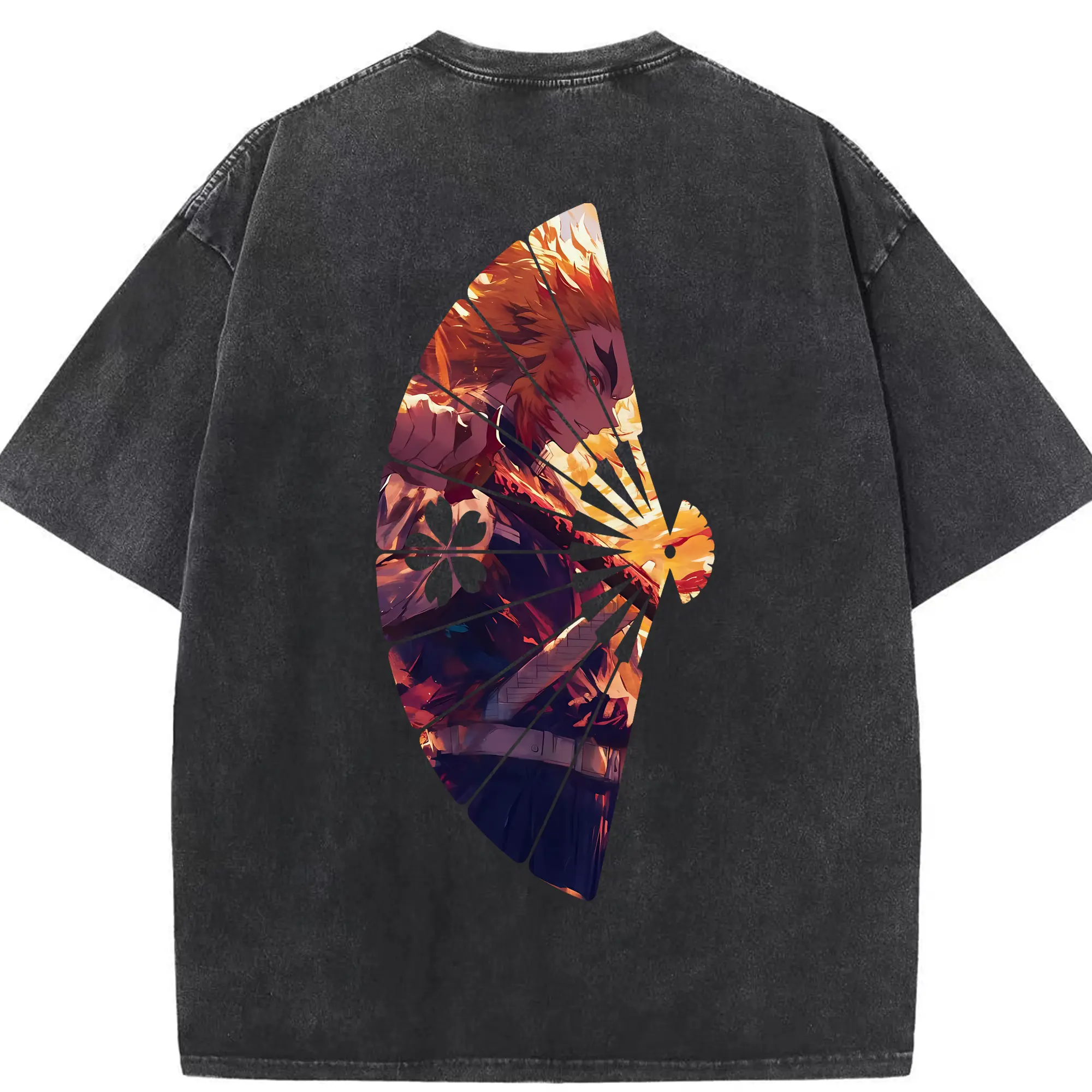 鬼滅の刃 グッズ,煉獄 杏寿郎 - 綿100％ ヴィンテージ風 半袖Tシャツ ・ 背面プリント ・ 柔らか肌触り ・ 通気性 快適 ・ スポーツ カジュアル 外出用