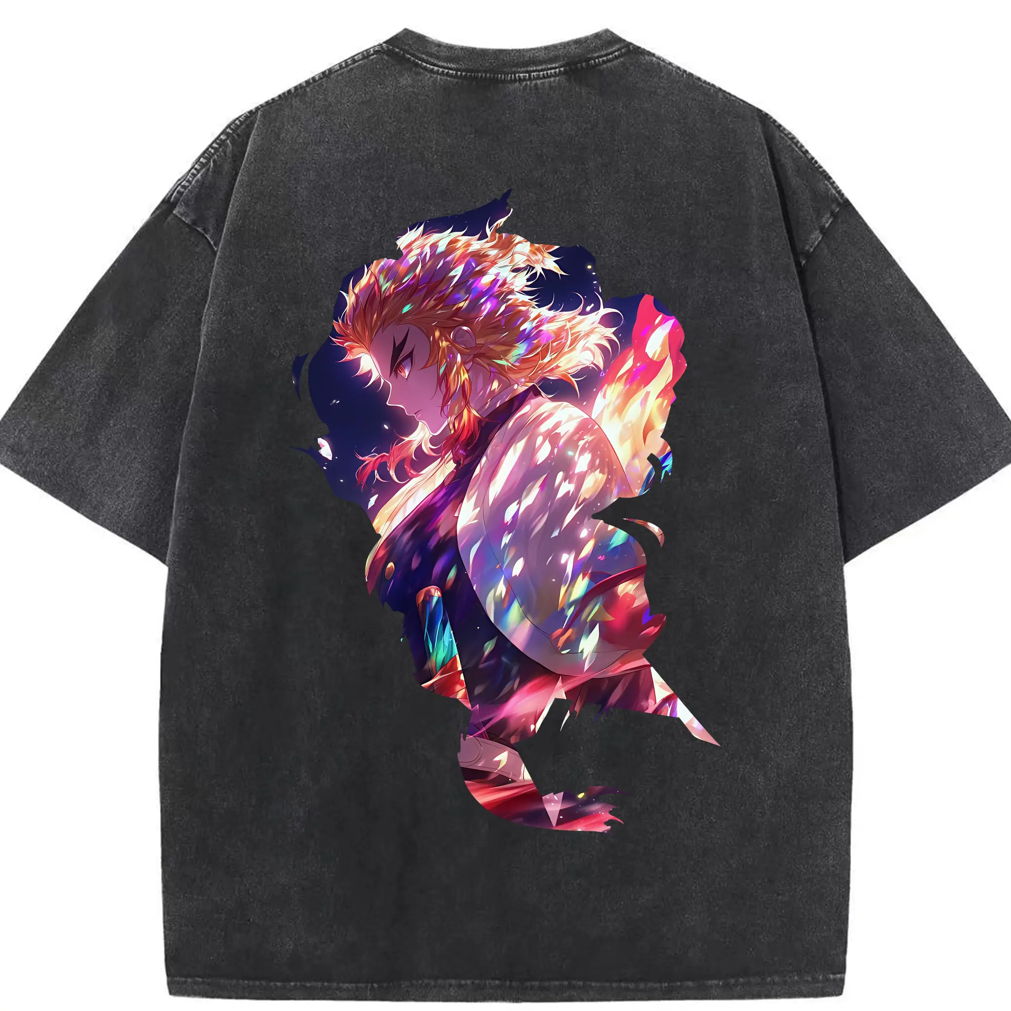 鬼滅の刃 グッズ,煉獄 杏寿郎 - 綿100％ ヴィンテージ風 半袖Tシャツ ・ 背面プリント ・ 柔らか肌触り ・ 通気性 快適 ・ スポーツ カジュアル 外出用