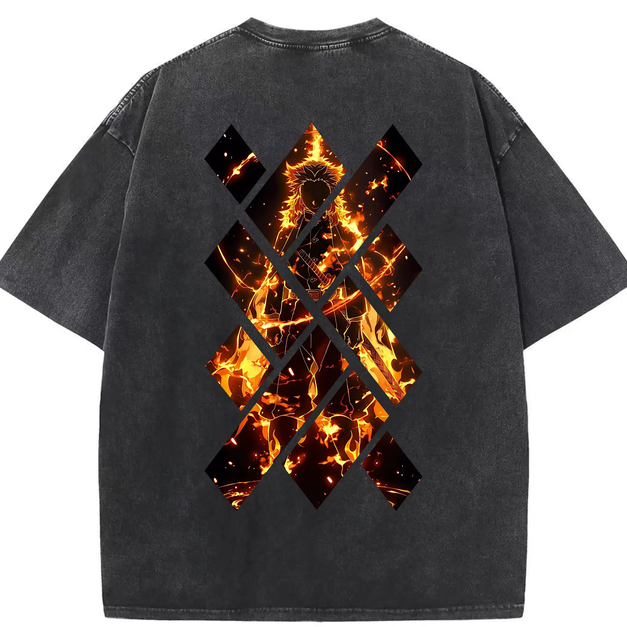 鬼滅の刃 グッズ,煉獄 杏寿郎 - 綿100％ ヴィンテージ風 半袖Tシャツ ・ 背面プリント ・ 柔らか肌触り ・ 通気性 快適 ・ スポーツ カジュアル 外出用