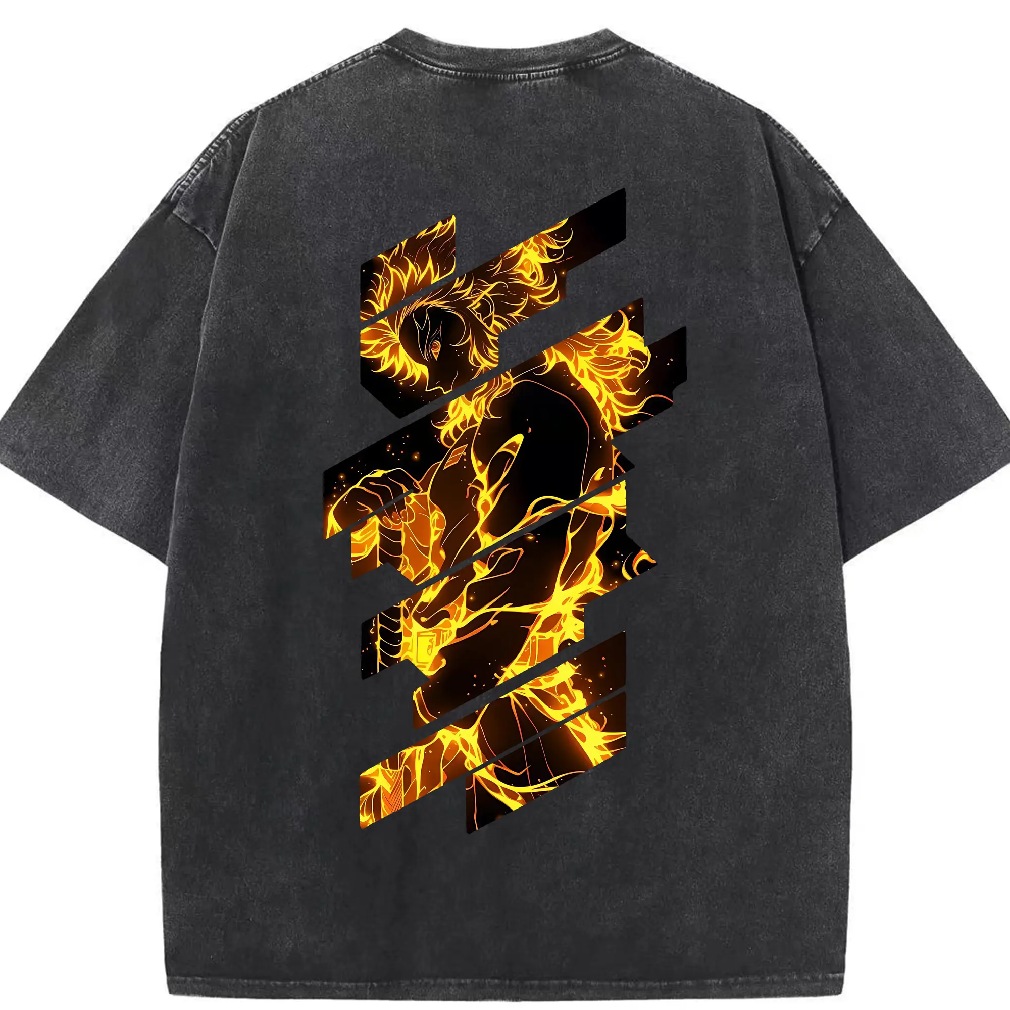 鬼滅の刃 グッズ,煉獄 杏寿郎 - 綿100％ ヴィンテージ風 半袖Tシャツ ・ 背面プリント ・ 柔らか肌触り ・ 通気性 快適 ・ スポーツ カジュアル 外出用