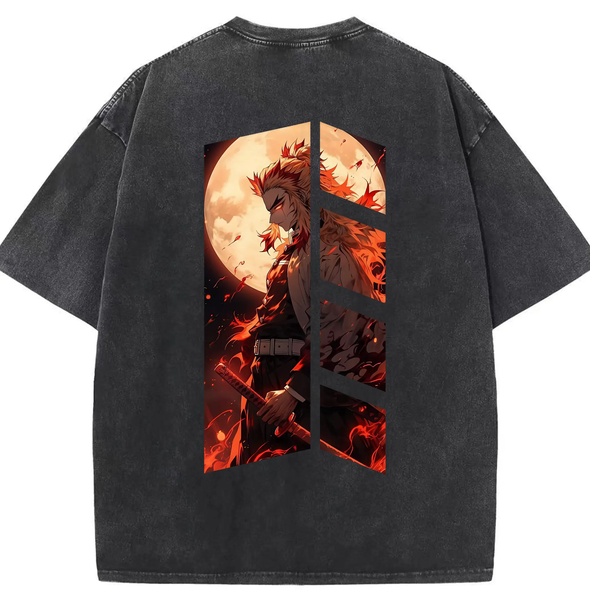 鬼滅の刃 グッズ,煉獄 杏寿郎 - 綿100％ ヴィンテージ風 半袖Tシャツ ・ 背面プリント ・ 柔らか肌触り ・ 通気性 快適 ・ スポーツ カジュアル 外出用