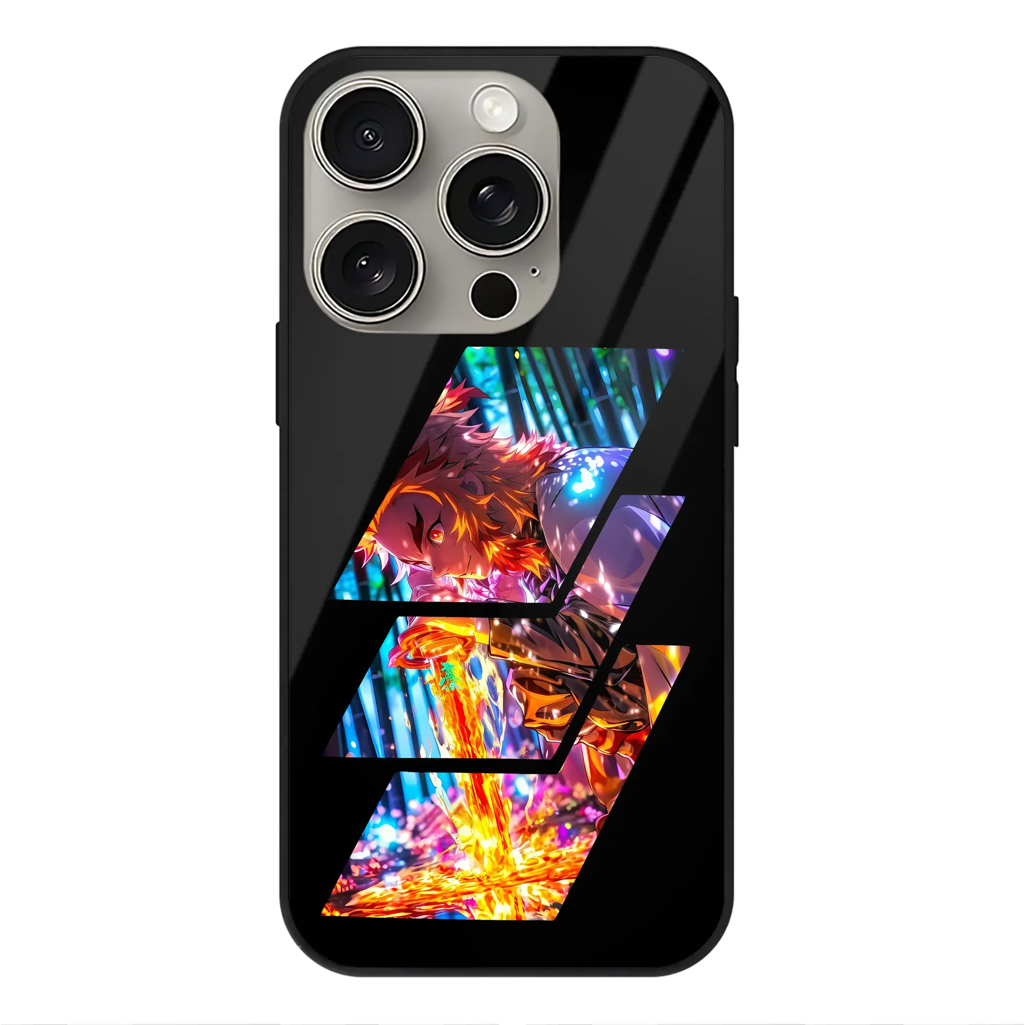 鬼滅の刃 グッズ,煉獄 杏寿郎 - IPhone15Pro対応 ・ スマホケース ・ 背面ガラス ・ TPU+強化ガラス ・ 耐衝撃 ・ 黄変防止 ・ ワイヤレス充電対応 ・ 3D立体ボタン