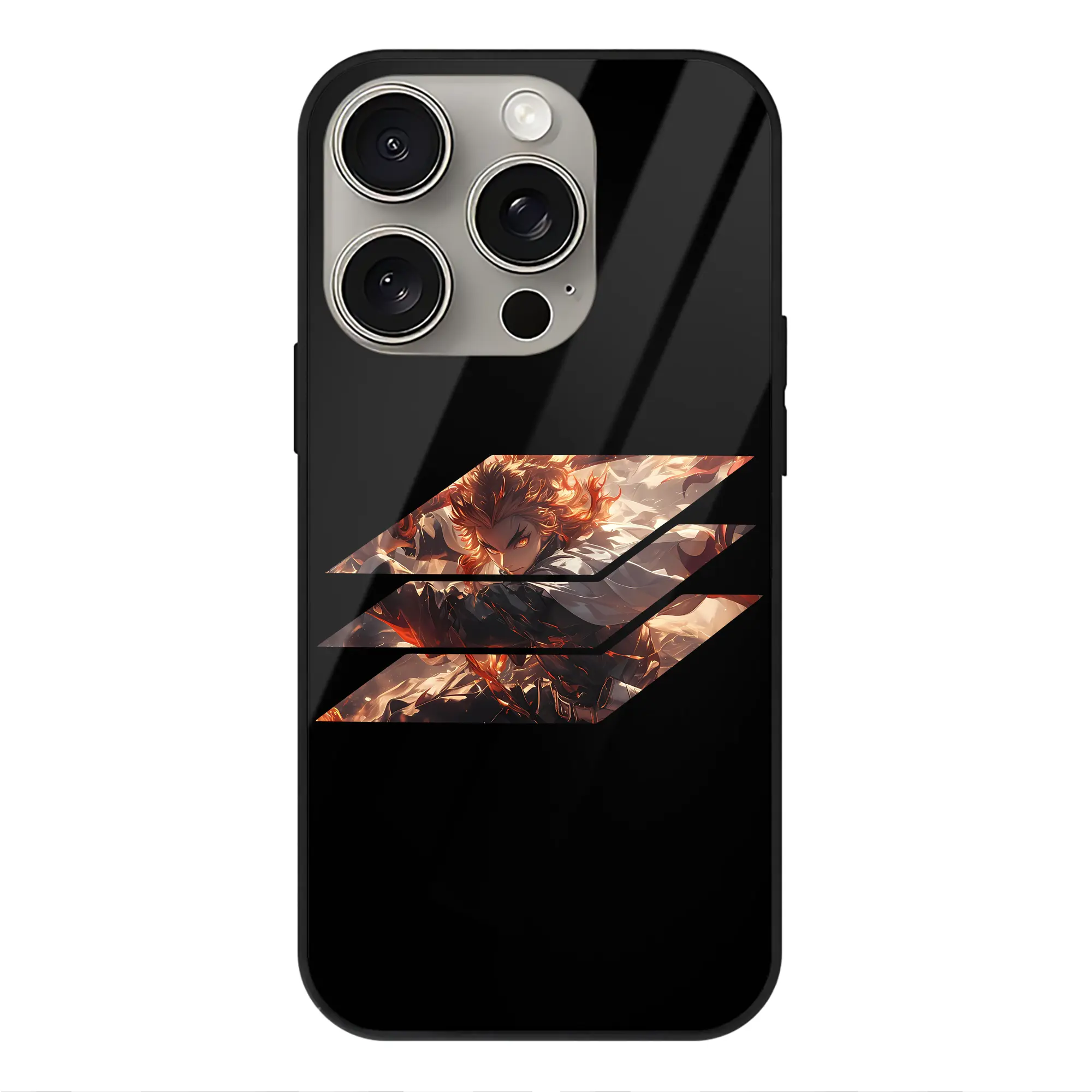 鬼滅の刃 グッズ,煉獄 杏寿郎 - IPhone15Pro対応 ・ スマホケース ・ 背面ガラス ・ TPU+強化ガラス ・ 耐衝撃 ・ 黄変防止 ・ ワイヤレス充電対応 ・ 3D立体ボタン