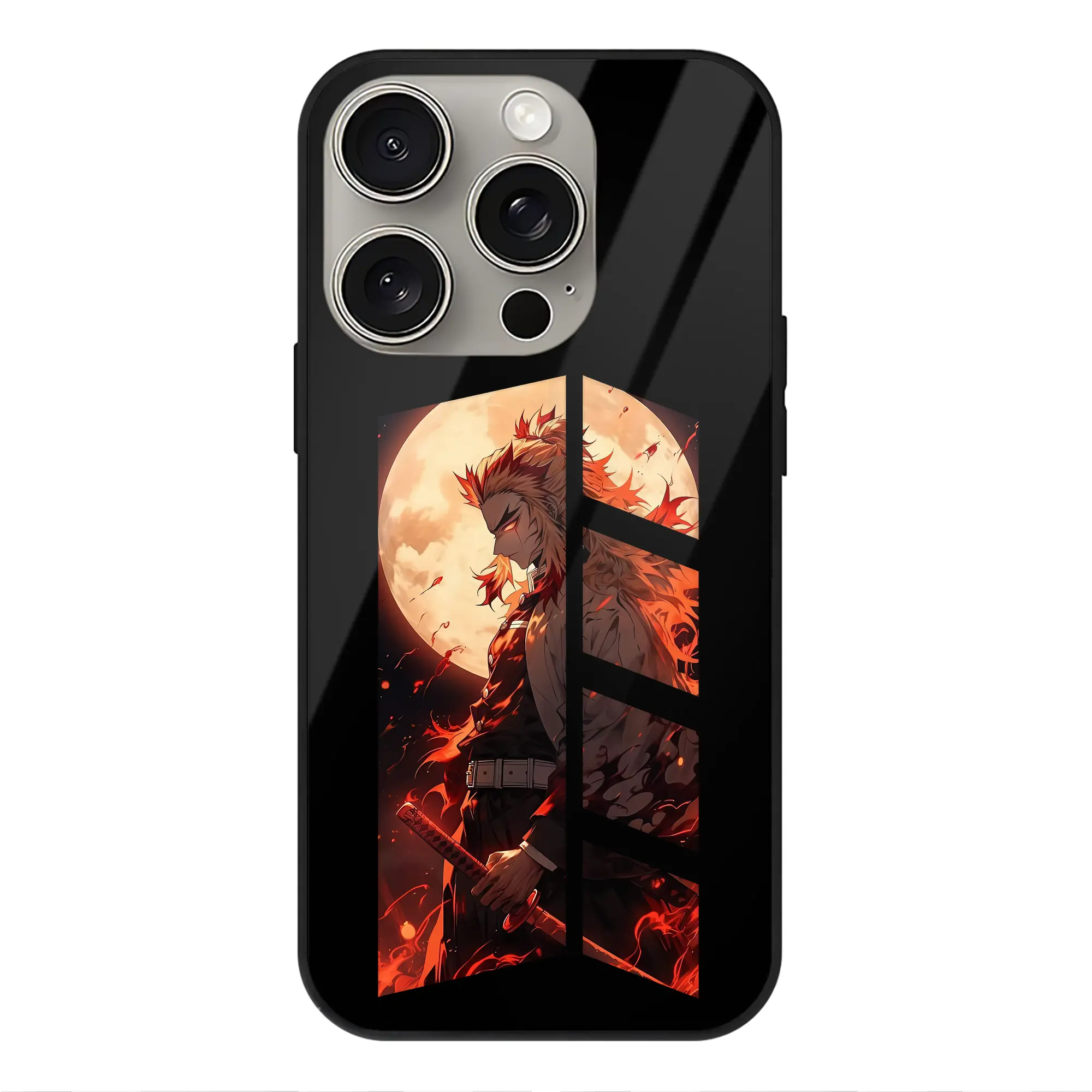 鬼滅の刃 グッズ,煉獄 杏寿郎 - IPhone15Pro対応 ・ スマホケース ・ 背面ガラス ・ TPU+強化ガラス ・ 耐衝撃 ・ 黄変防止 ・ ワイヤレス充電対応 ・ 3D立体ボタン