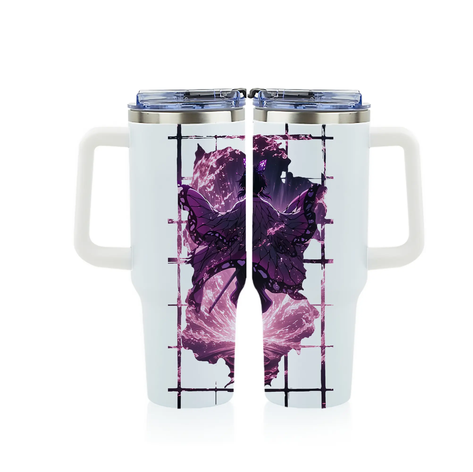 鬼滅の刃 グッズ,胡蝶 しのぶ - 1200mL フルプリント車用タンブラー ・ 304ステンレス 内側 ・ 201ステンレス 外側 ・ 保温 保冷 ・ 通勤 ドライブ アウトドア用