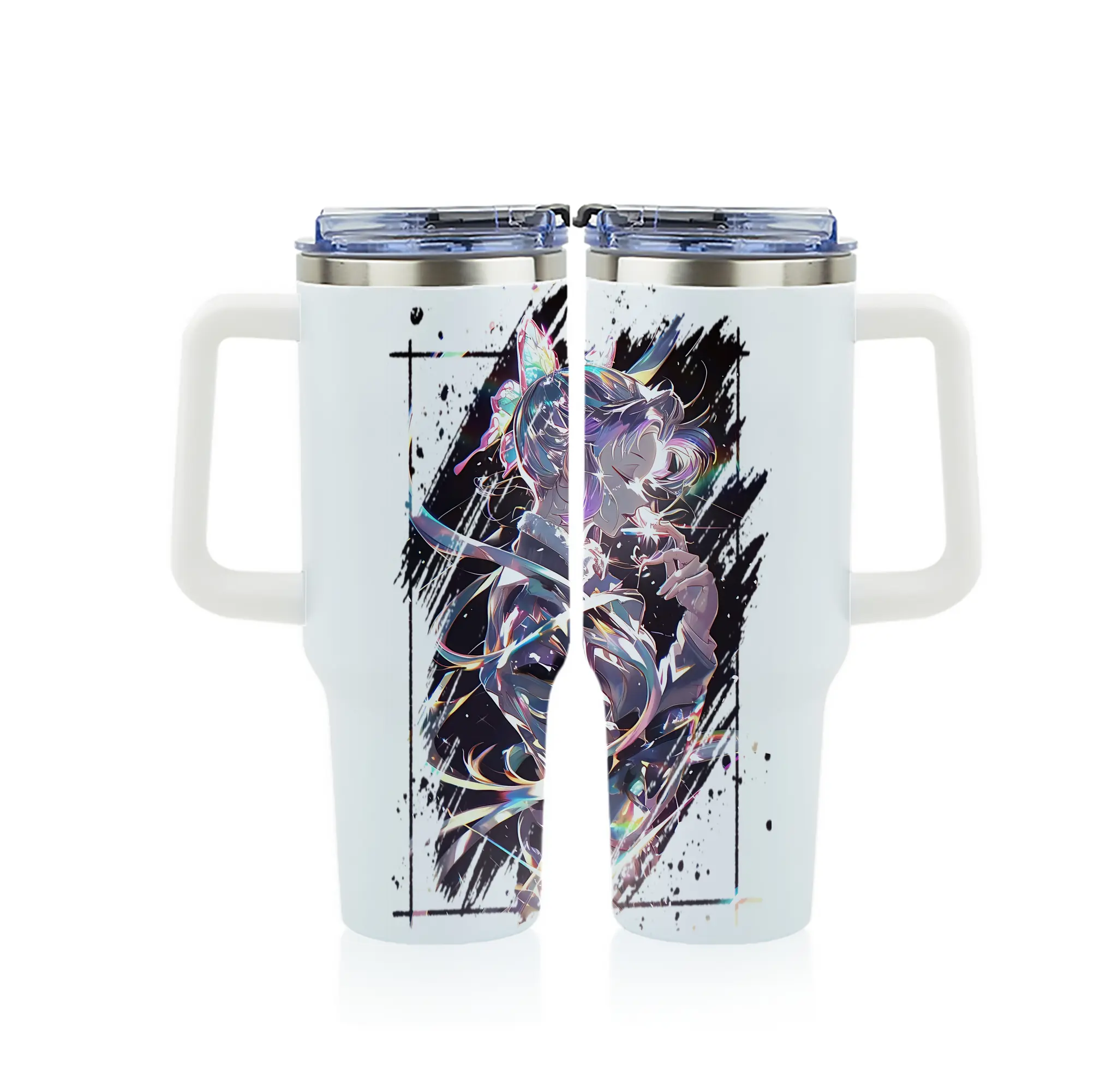 鬼滅の刃 グッズ,胡蝶 しのぶ - 1200mL フルプリント車用タンブラー ・ 304ステンレス 内側 ・ 201ステンレス 外側 ・ 保温 保冷 ・ 通勤 ドライブ アウトドア用