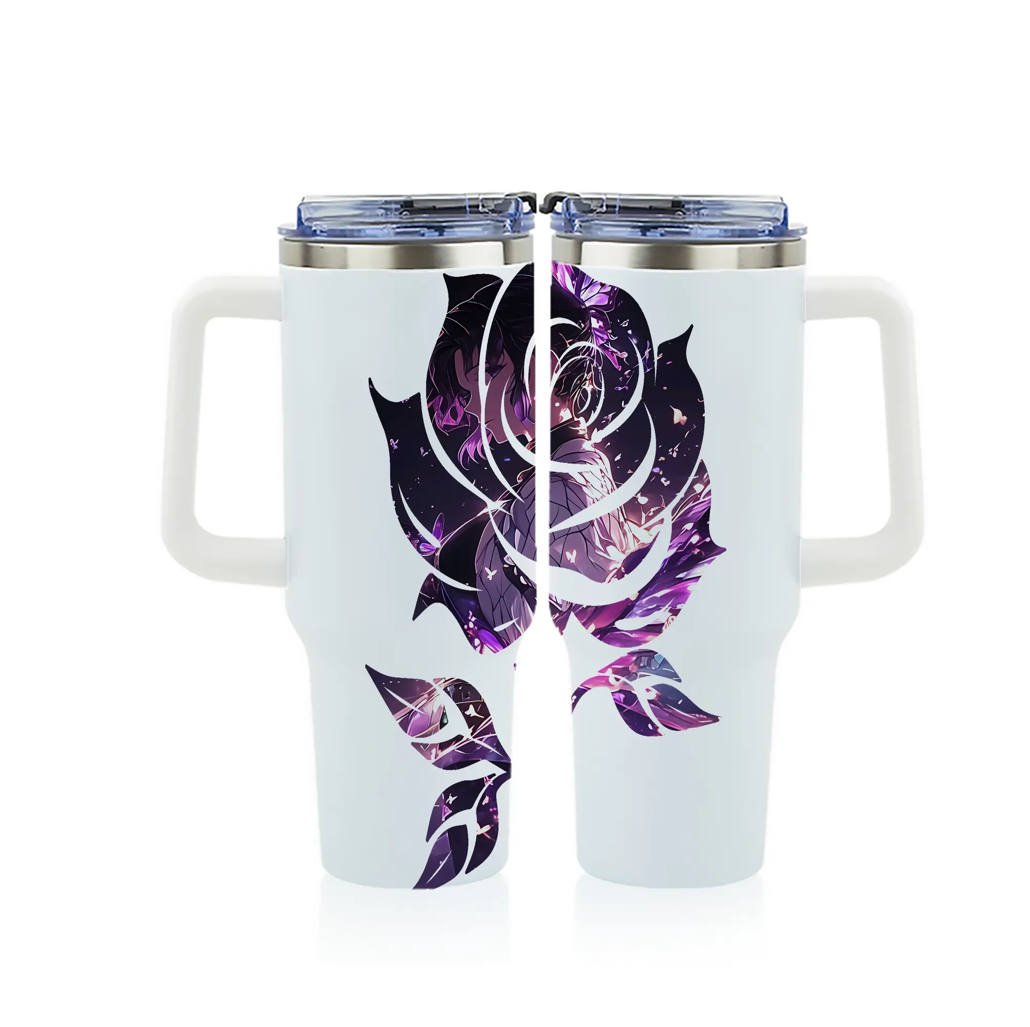 鬼滅の刃 グッズ,胡蝶 しのぶ - 1200mL フルプリント車用タンブラー ・ 304ステンレス 内側 ・ 201ステンレス 外側 ・ 保温 保冷 ・ 通勤 ドライブ アウトドア用