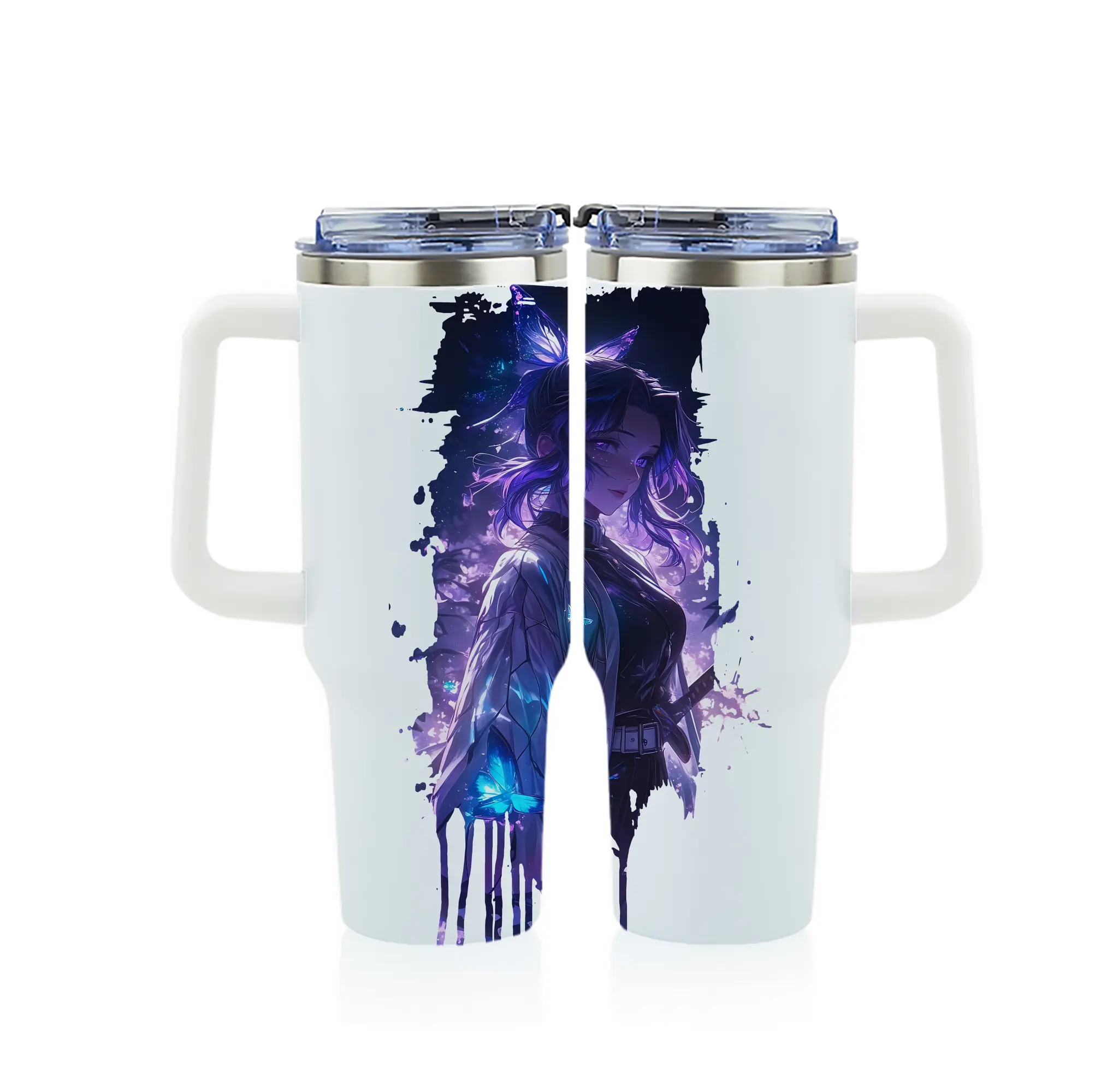 鬼滅の刃 グッズ,胡蝶 しのぶ - 1200mL フルプリント車用タンブラー ・ 304ステンレス 内側 ・ 201ステンレス 外側 ・ 保温 保冷 ・ 通勤 ドライブ アウトドア用