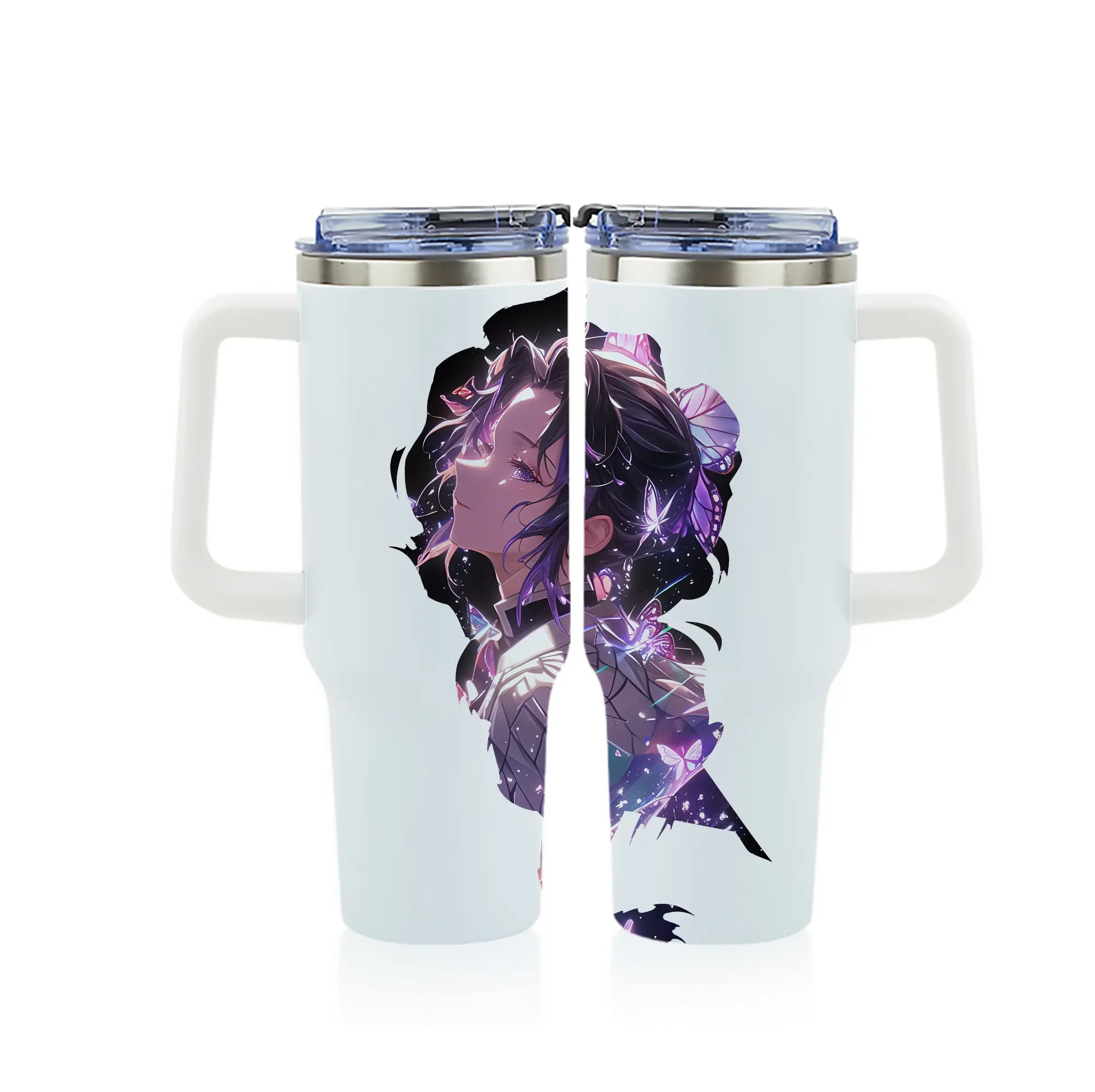 鬼滅の刃 グッズ,胡蝶 しのぶ - 1200mL フルプリント車用タンブラー ・ 304ステンレス 内側 ・ 201ステンレス 外側 ・ 保温 保冷 ・ 通勤 ドライブ アウトドア用