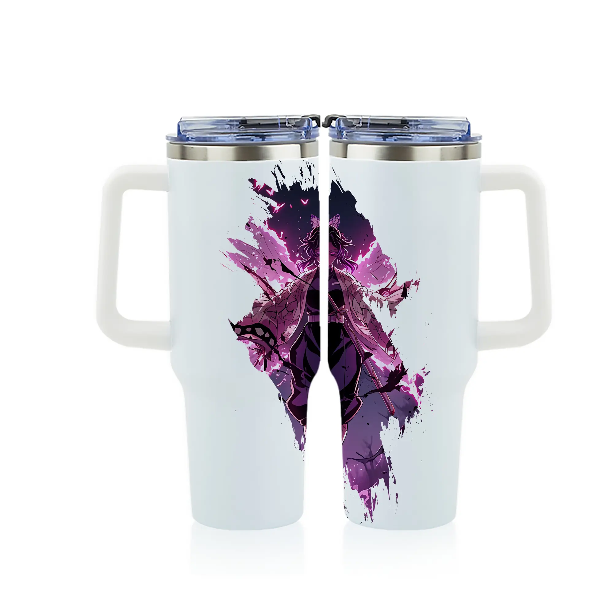 鬼滅の刃 グッズ,胡蝶 しのぶ - 1200mL フルプリント車用タンブラー ・ 304ステンレス 内側 ・ 201ステンレス 外側 ・ 保温 保冷 ・ 通勤 ドライブ アウトドア用