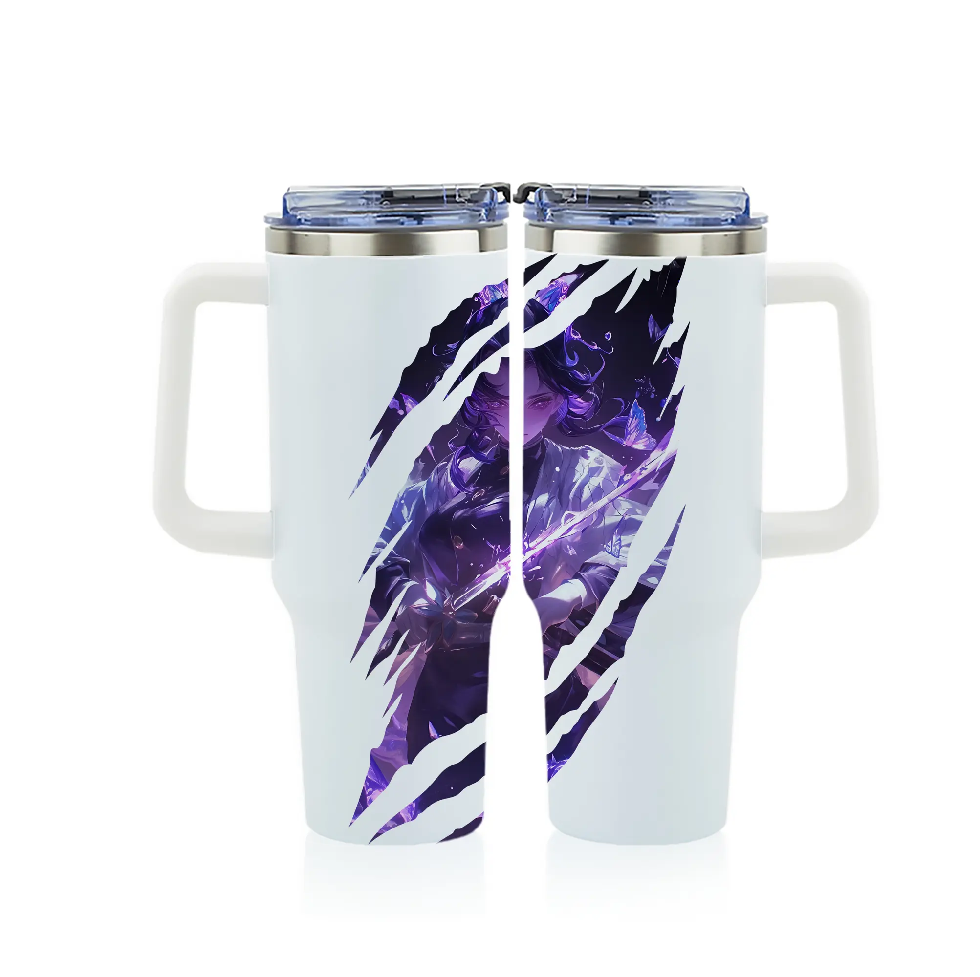 鬼滅の刃 グッズ,胡蝶 しのぶ - 1200mL フルプリント車用タンブラー ・ 304ステンレス 内側 ・ 201ステンレス 外側 ・ 保温 保冷 ・ 通勤 ドライブ アウトドア用
