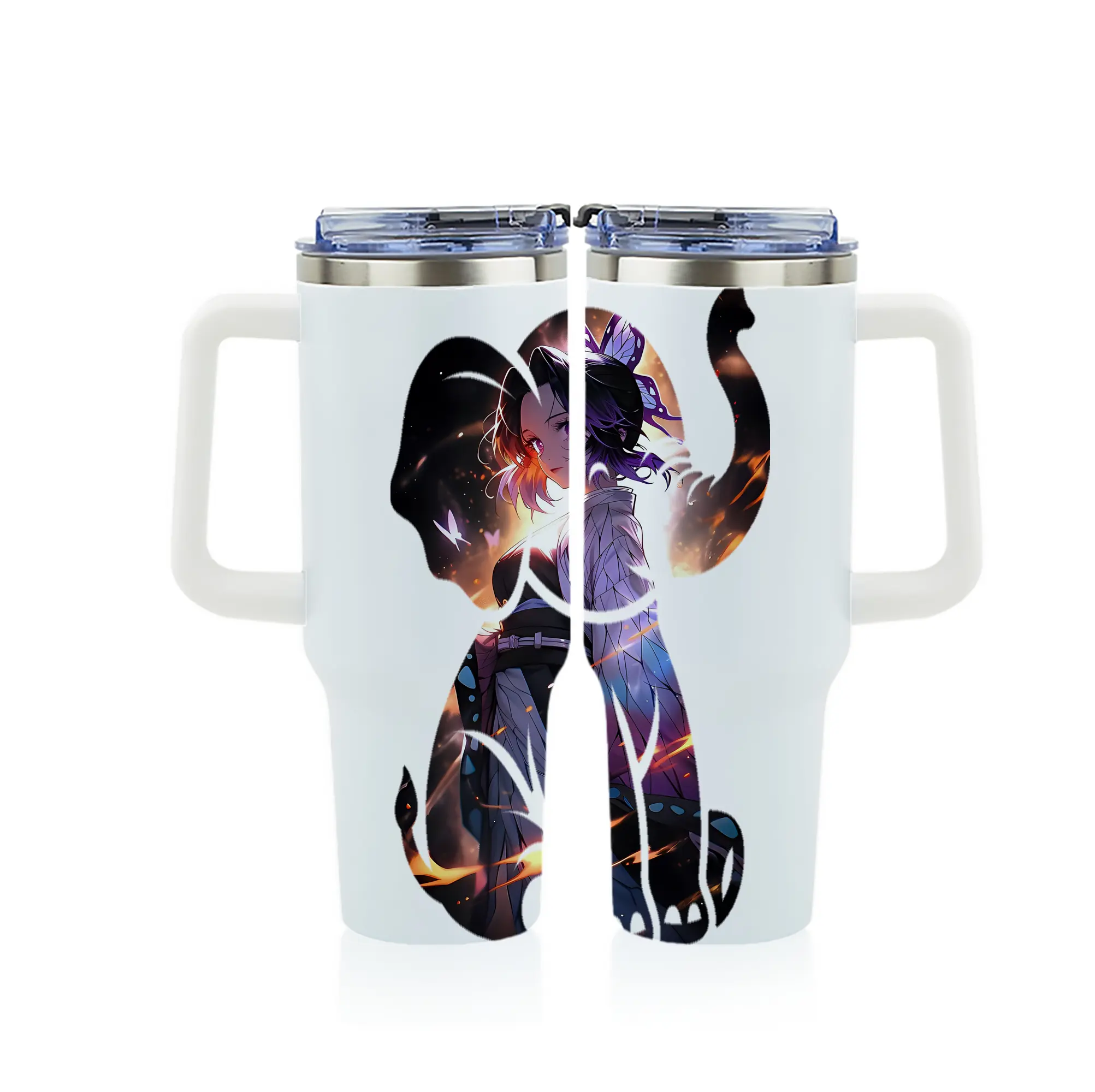 鬼滅の刃 グッズ,胡蝶 しのぶ - 1200mL フルプリント車用タンブラー ・ 304ステンレス 内側 ・ 201ステンレス 外側 ・ 保温 保冷 ・ 通勤 ドライブ アウトドア用