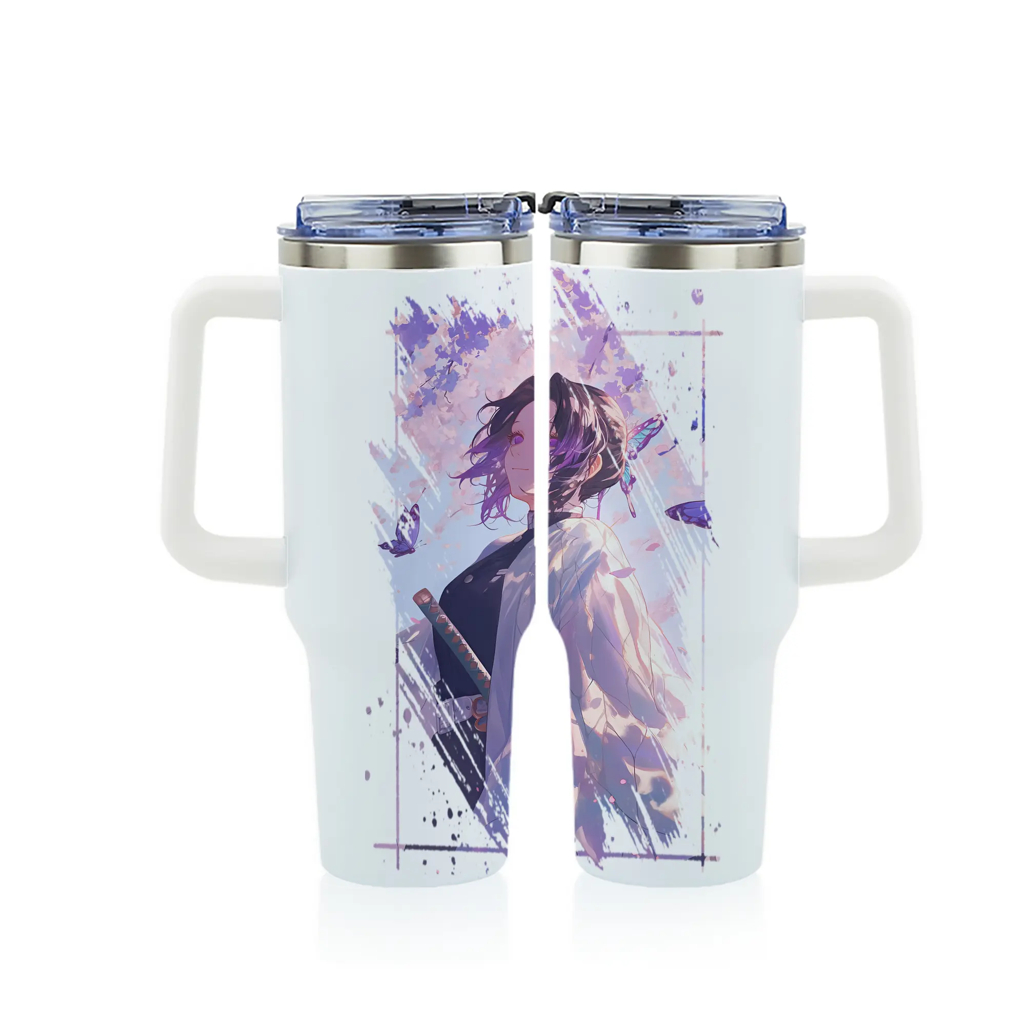 鬼滅の刃 グッズ,胡蝶 しのぶ - 1200mL フルプリント車用タンブラー ・ 304ステンレス 内側 ・ 201ステンレス 外側 ・ 保温 保冷 ・ 通勤 ドライブ アウトドア用