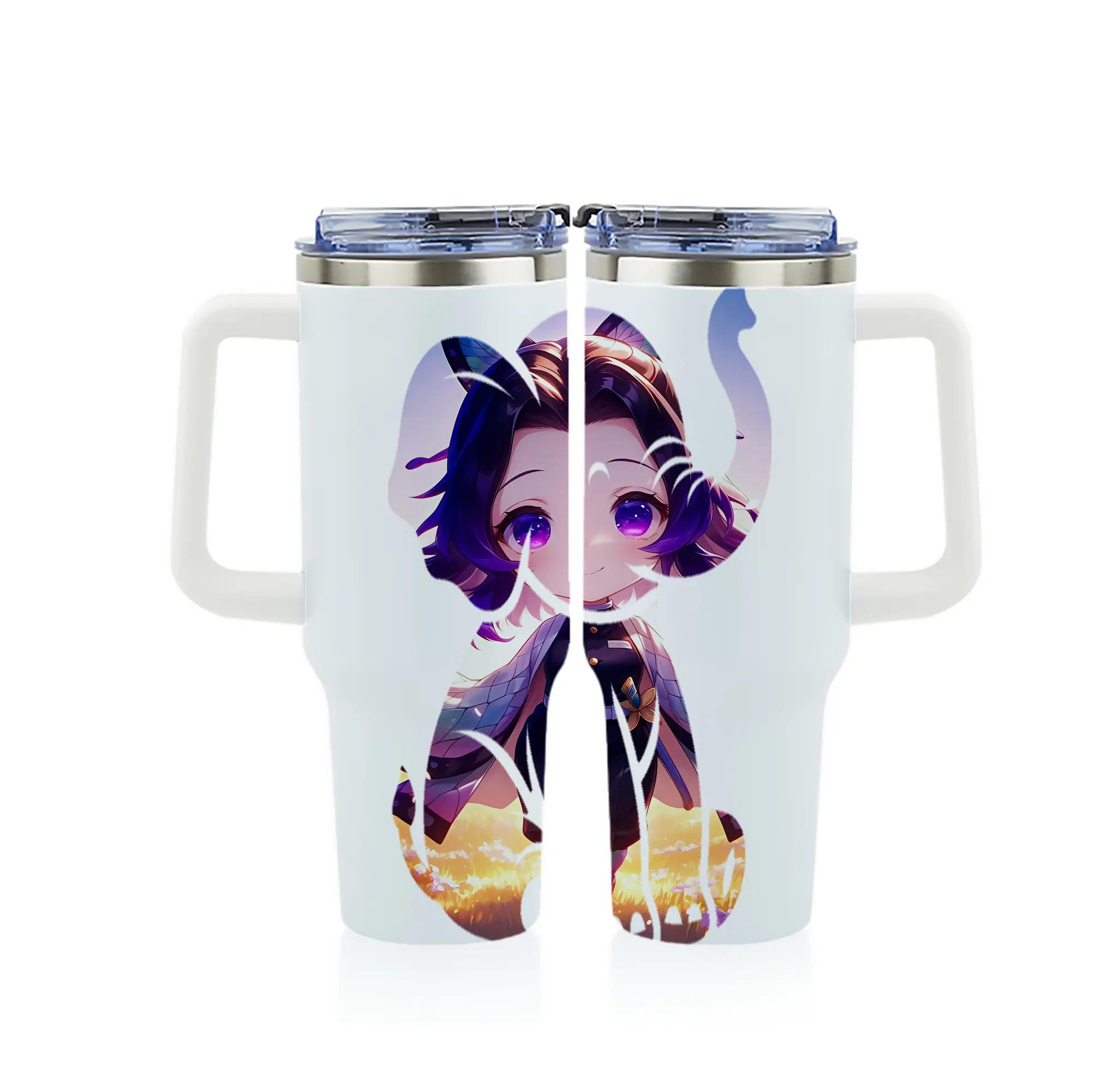 鬼滅の刃 グッズ,胡蝶 しのぶ - 1200mL フルプリント車用タンブラー ・ 304ステンレス 内側 ・ 201ステンレス 外側 ・ 保温 保冷 ・ 通勤 ドライブ アウトドア用