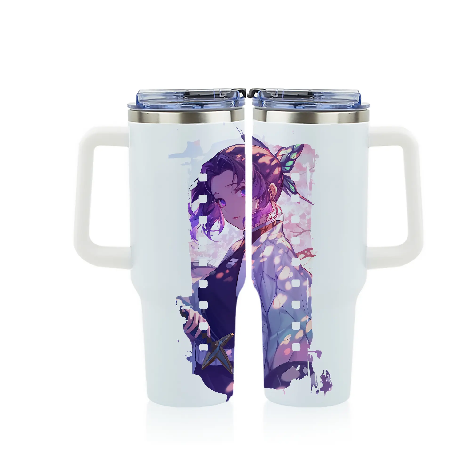 鬼滅の刃 グッズ,胡蝶 しのぶ - 1200mL フルプリント車用タンブラー ・ 304ステンレス 内側 ・ 201ステンレス 外側 ・ 保温 保冷 ・ 通勤 ドライブ アウトドア用