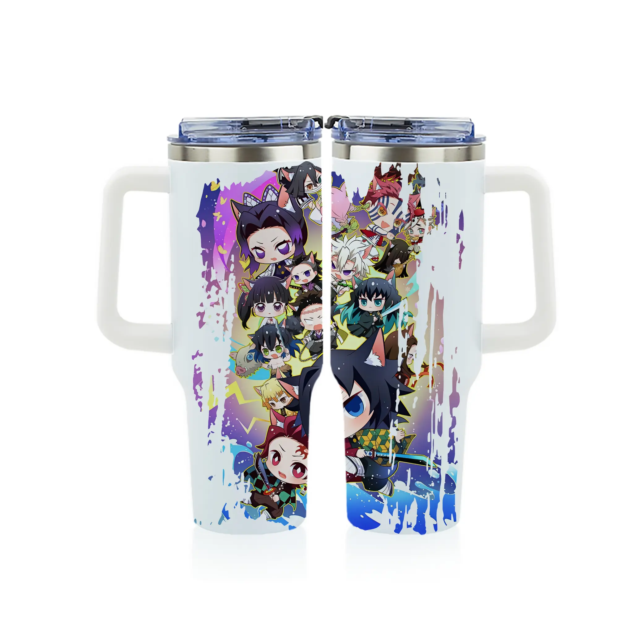 鬼滅の刃 グッズ,胡蝶 しのぶ - 1200mL フルプリント車用タンブラー ・ 304ステンレス 内側 ・ 201ステンレス 外側 ・ 保温 保冷 ・ 通勤 ドライブ アウトドア用