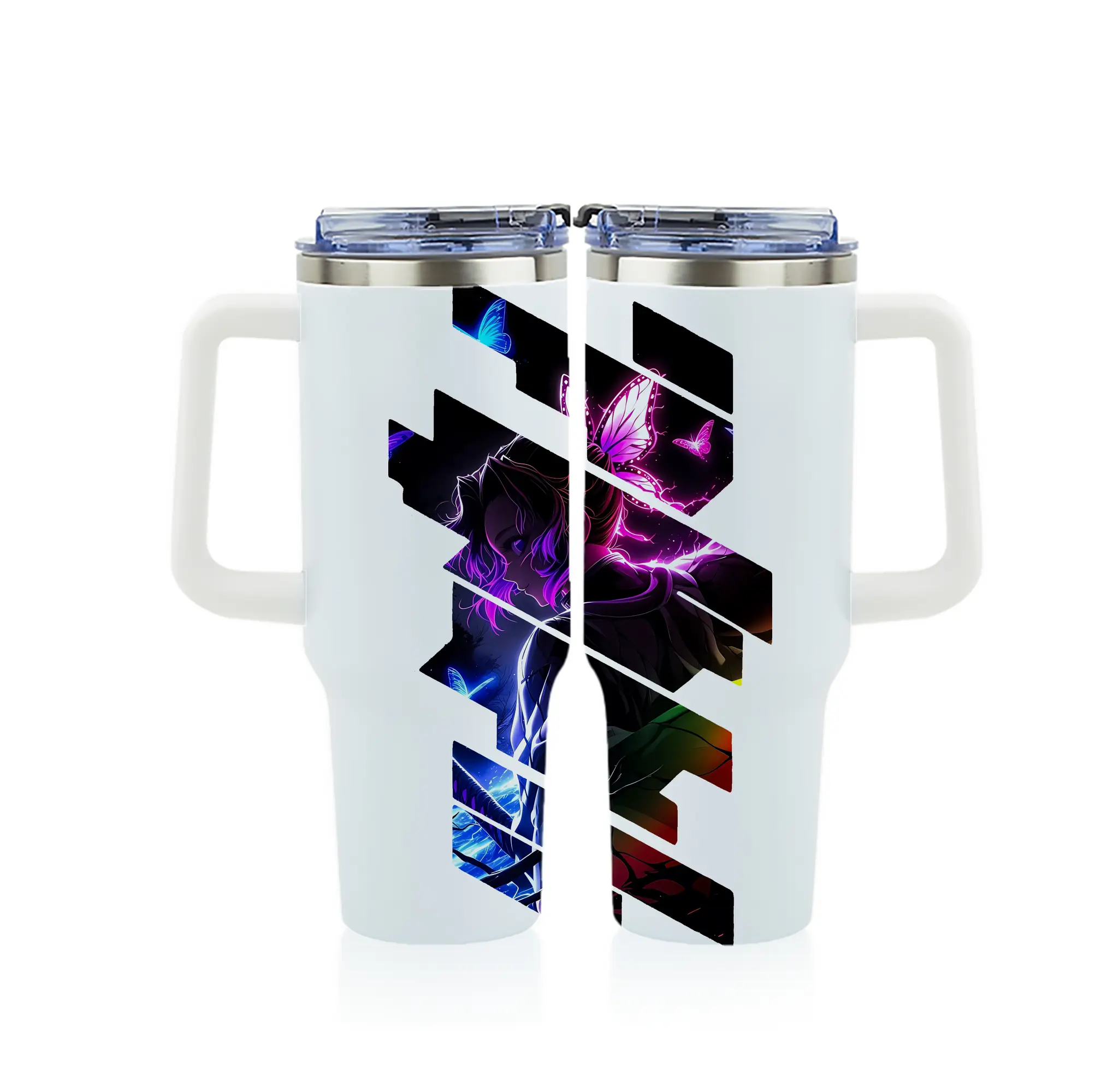 鬼滅の刃 グッズ,胡蝶 しのぶ - 1200mL フルプリント車用タンブラー ・ 304ステンレス 内側 ・ 201ステンレス 外側 ・ 保温 保冷 ・ 通勤 ドライブ アウトドア用