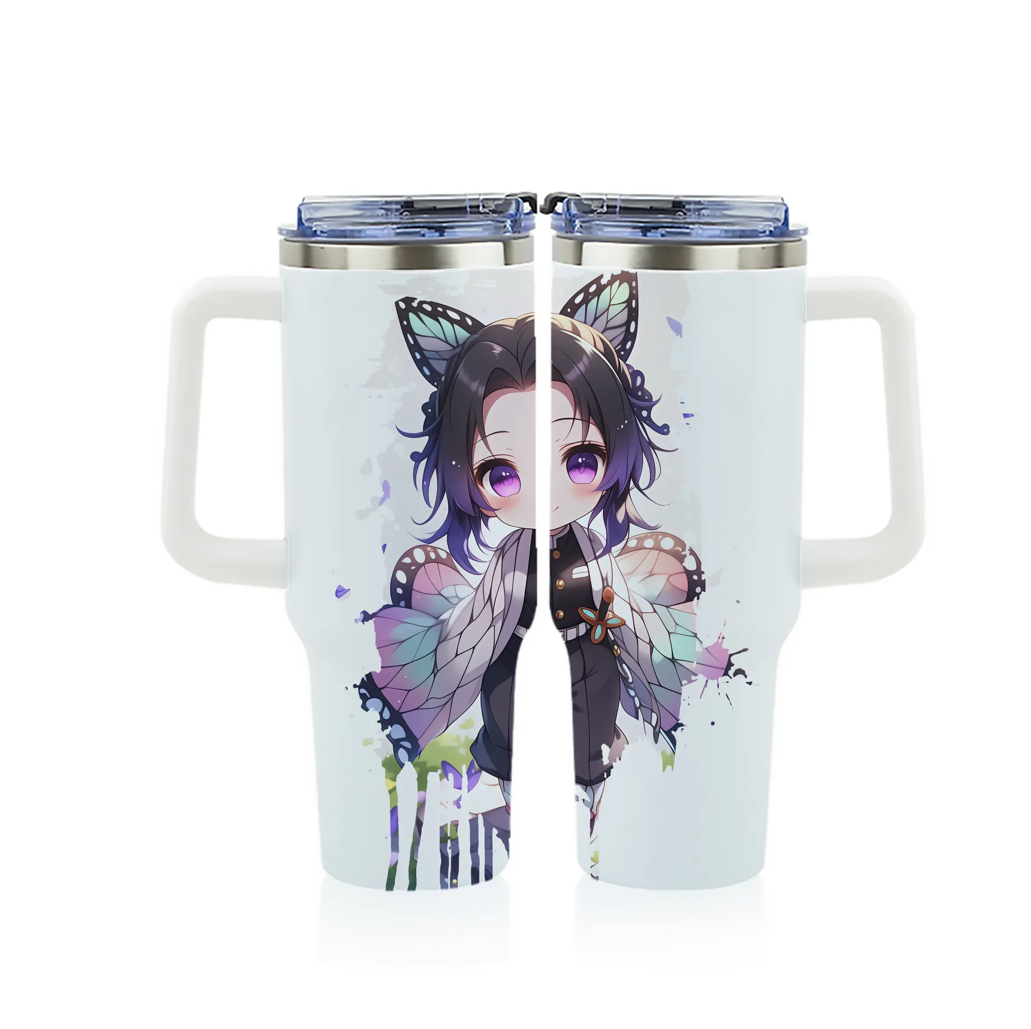 鬼滅の刃 グッズ,胡蝶 しのぶ - 1200mL フルプリント車用タンブラー ・ 304ステンレス 内側 ・ 201ステンレス 外側 ・ 保温 保冷 ・ 通勤 ドライブ アウトドア用