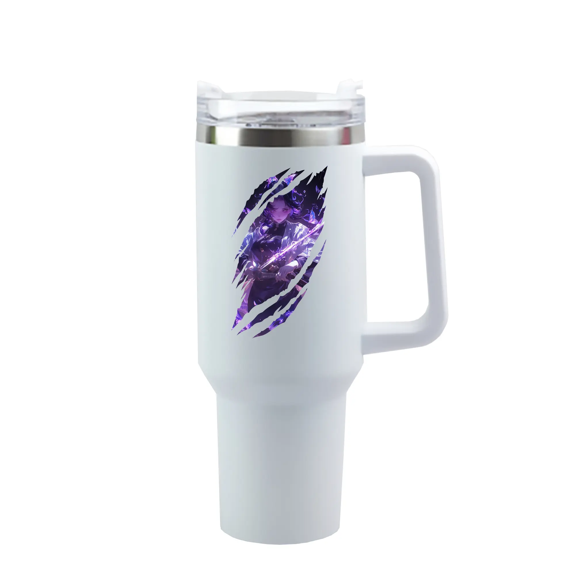 鬼滅の刃 グッズ,胡蝶 しのぶ - 1200mL 車用タンブラー ・ クリスタルステッカー ・ 304ステンレス 内側 ・ 201ステンレス 外側 ・ 保温 保冷 ・ ハンドル＆ストロー付き ・ 通勤 ドライブ アウトドア用
