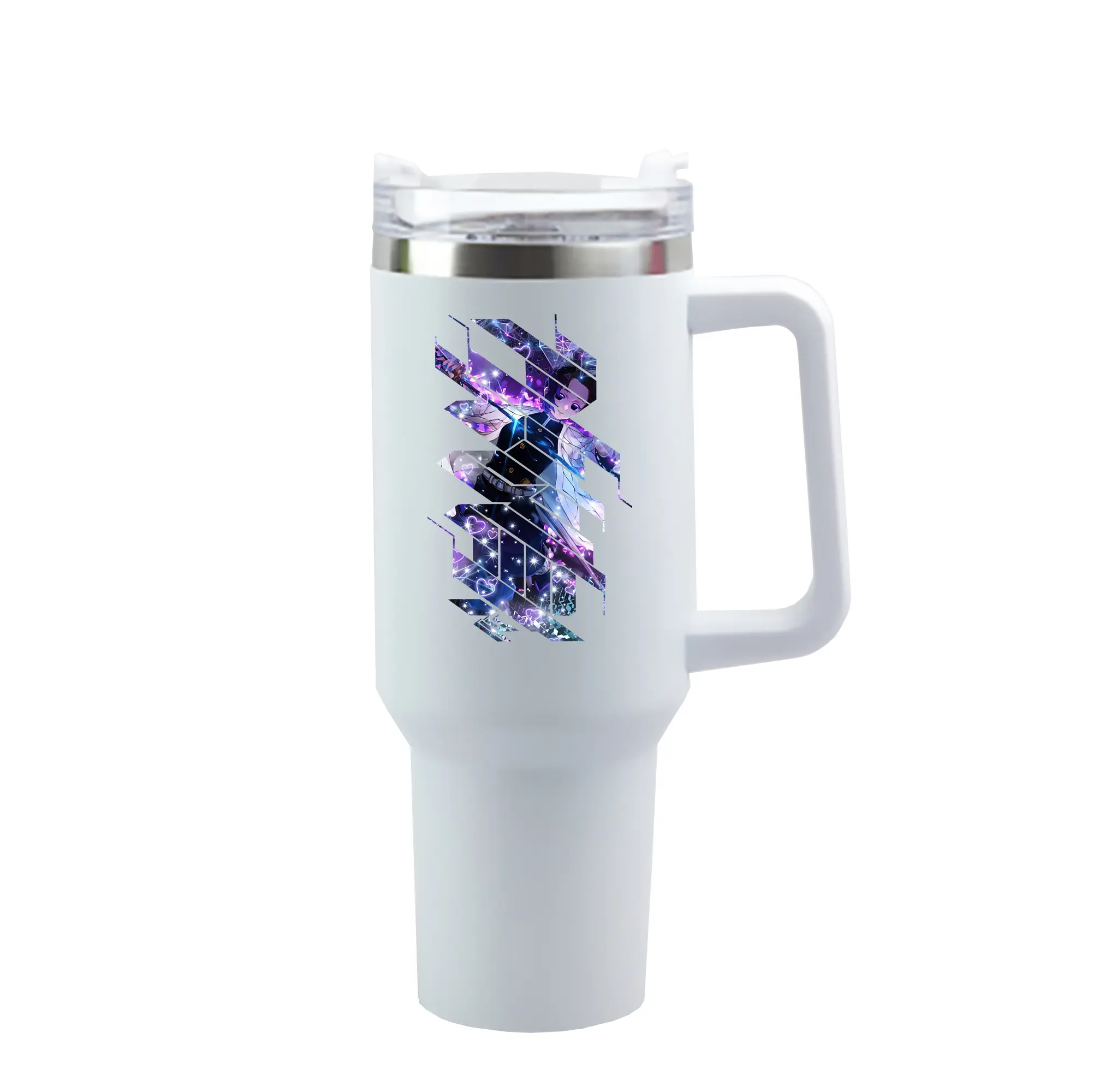 鬼滅の刃 グッズ,胡蝶 しのぶ - 1200mL 車用タンブラー ・ クリスタルステッカー ・ 304ステンレス 内側 ・ 201ステンレス 外側 ・ 保温 保冷 ・ ハンドル＆ストロー付き ・ 通勤 ドライブ アウトドア用