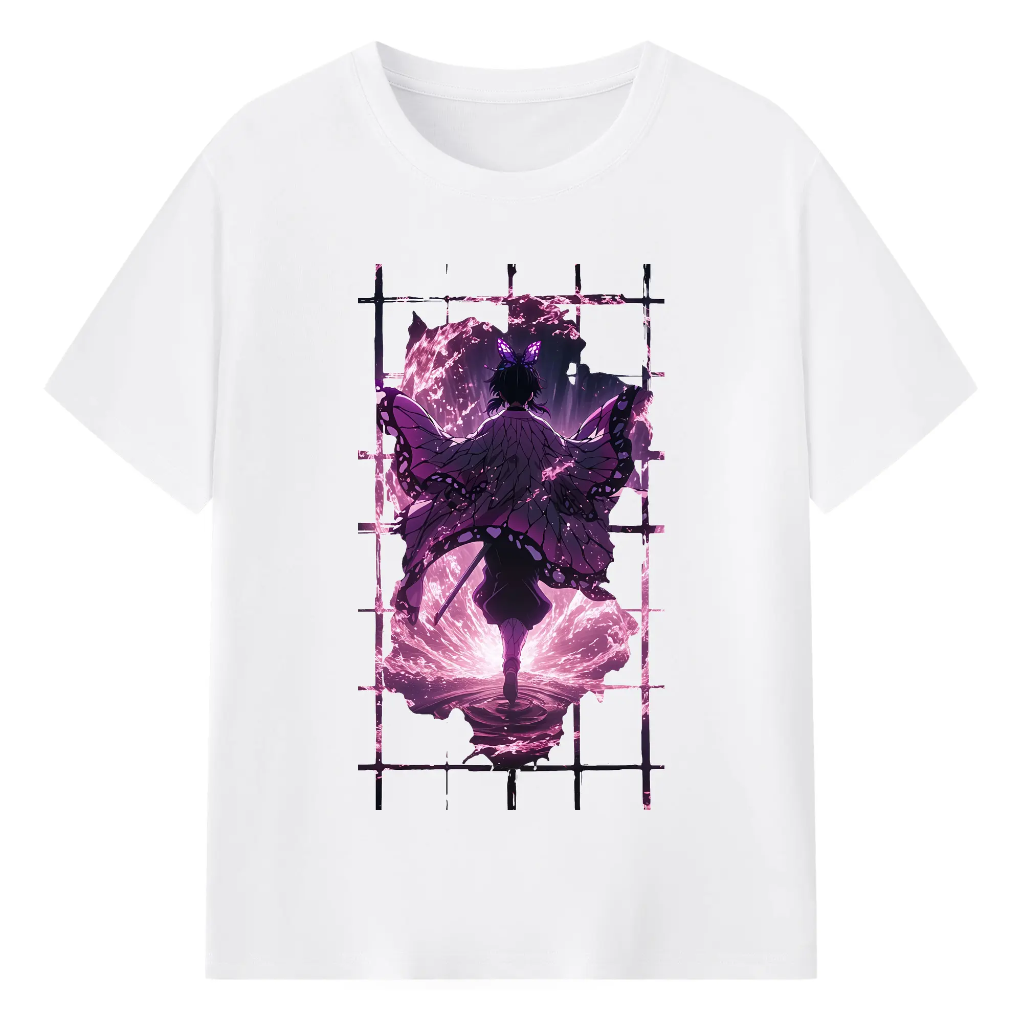 鬼滅の刃 グッズ,胡蝶 しのぶ - 綿100％ 半袖Tシャツ ・ フロントプリント ・ 快適 通気性 ・ 日常使い 散歩 スポーツ用