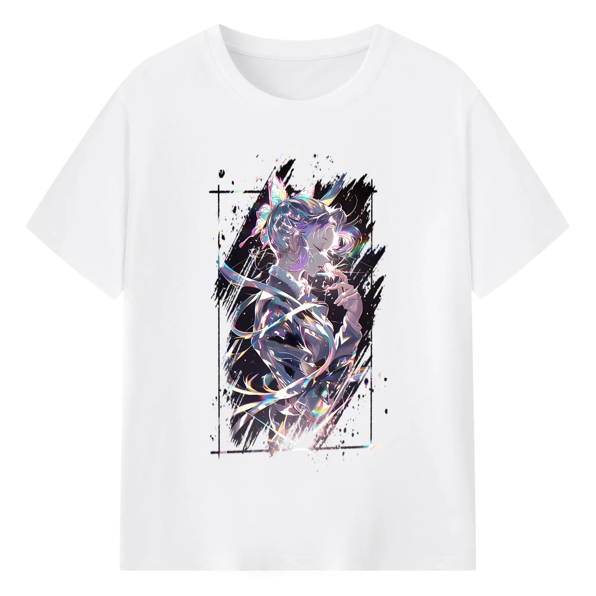 鬼滅の刃 グッズ,胡蝶 しのぶ - 綿100％ 半袖Tシャツ ・ フロントプリント ・ 快適 通気性 ・ 日常使い 散歩 スポーツ用