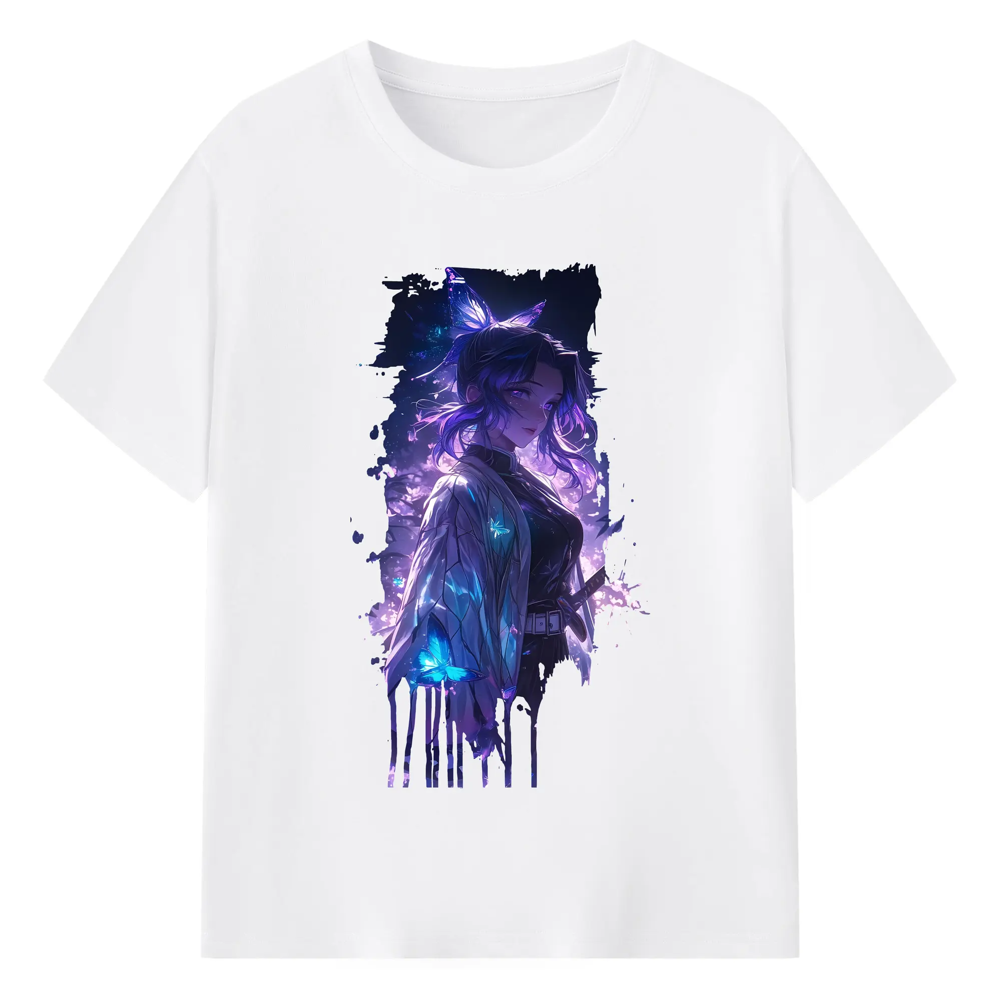 鬼滅の刃 グッズ,胡蝶 しのぶ - 綿100％ 半袖Tシャツ ・ フロントプリント ・ 快適 通気性 ・ 日常使い 散歩 スポーツ用