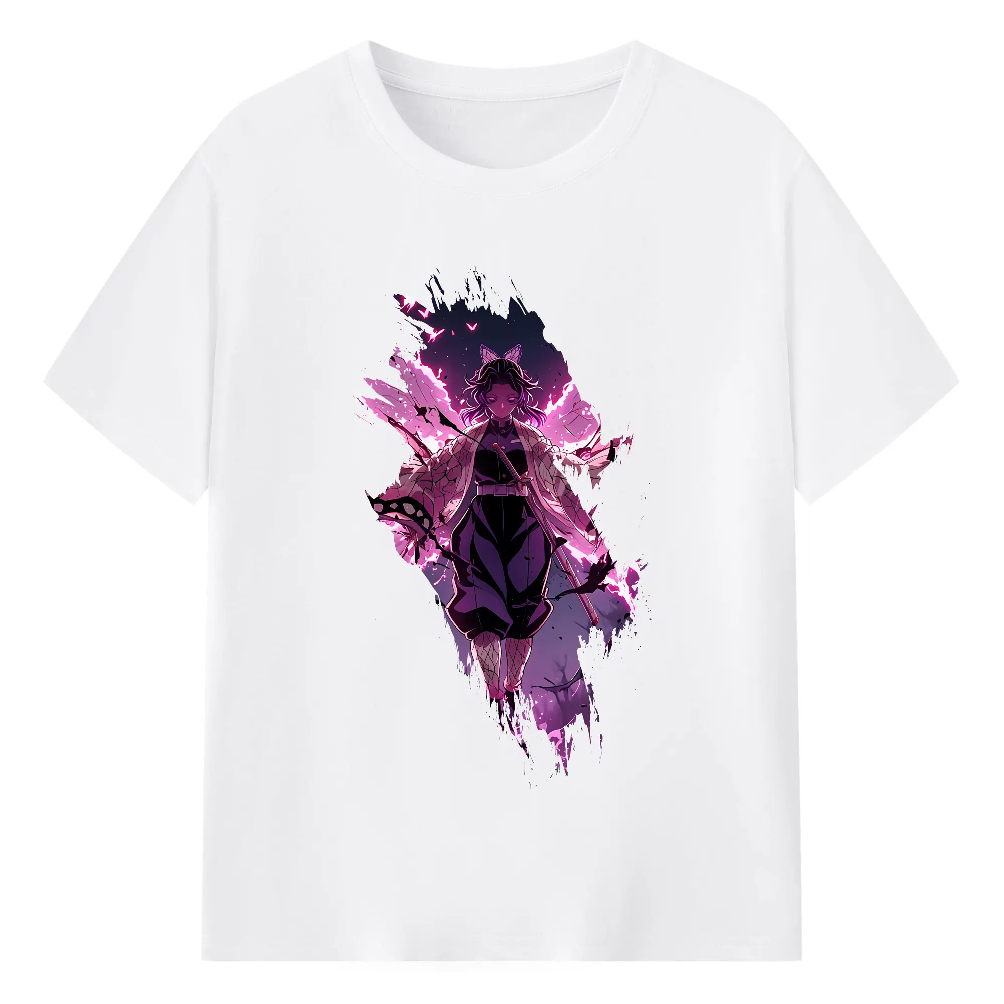 鬼滅の刃 グッズ,胡蝶 しのぶ - 綿100％ 半袖Tシャツ ・ フロントプリント ・ 快適 通気性 ・ 日常使い 散歩 スポーツ用