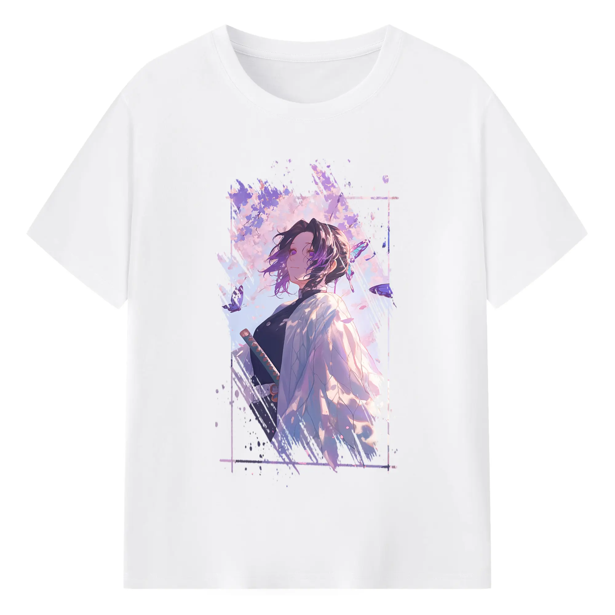 鬼滅の刃 グッズ,胡蝶 しのぶ - 綿100％ 半袖Tシャツ ・ フロントプリント ・ 快適 通気性 ・ 日常使い 散歩 スポーツ用