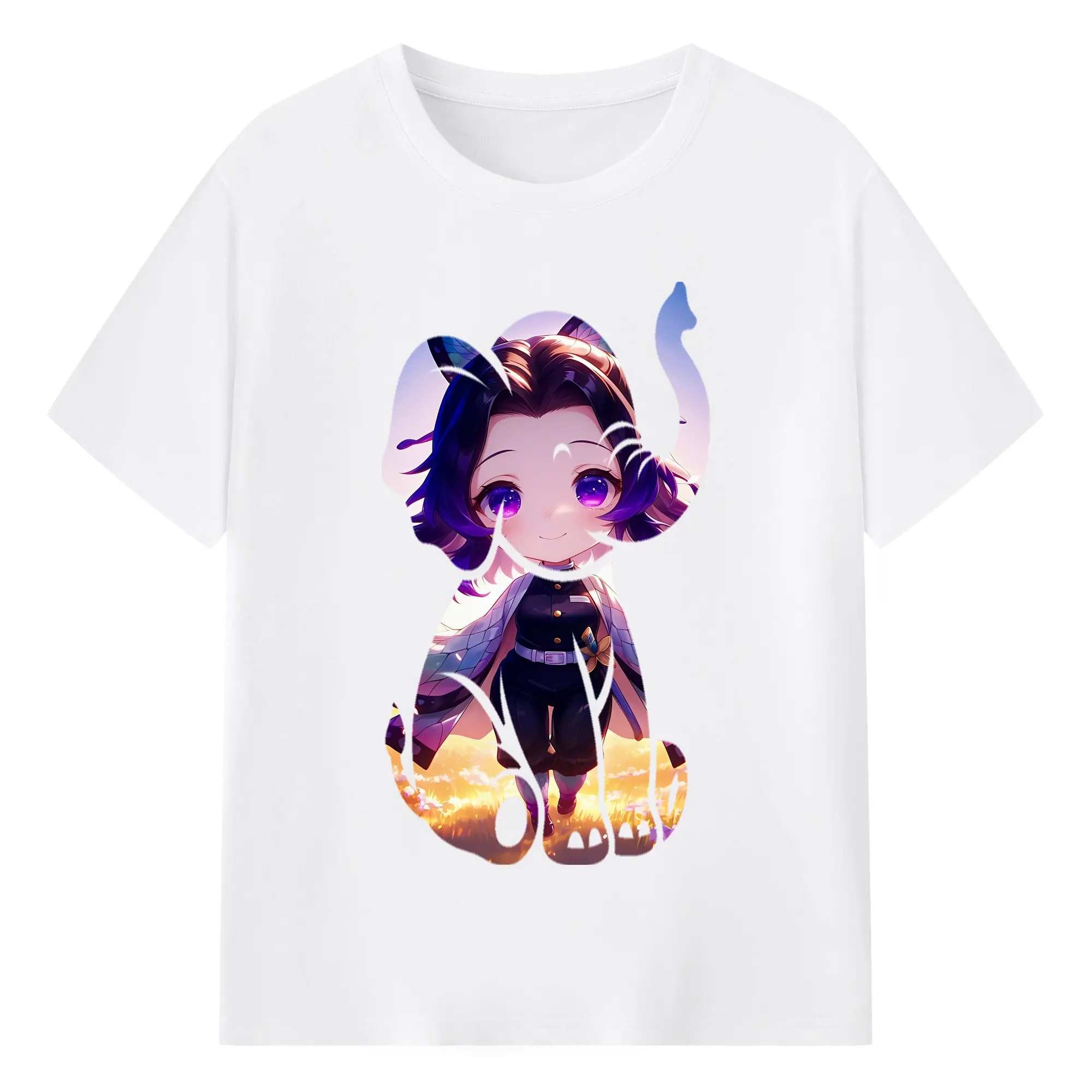 鬼滅の刃 グッズ,胡蝶 しのぶ - 綿100％ 半袖Tシャツ ・ フロントプリント ・ 快適 通気性 ・ 日常使い 散歩 スポーツ用