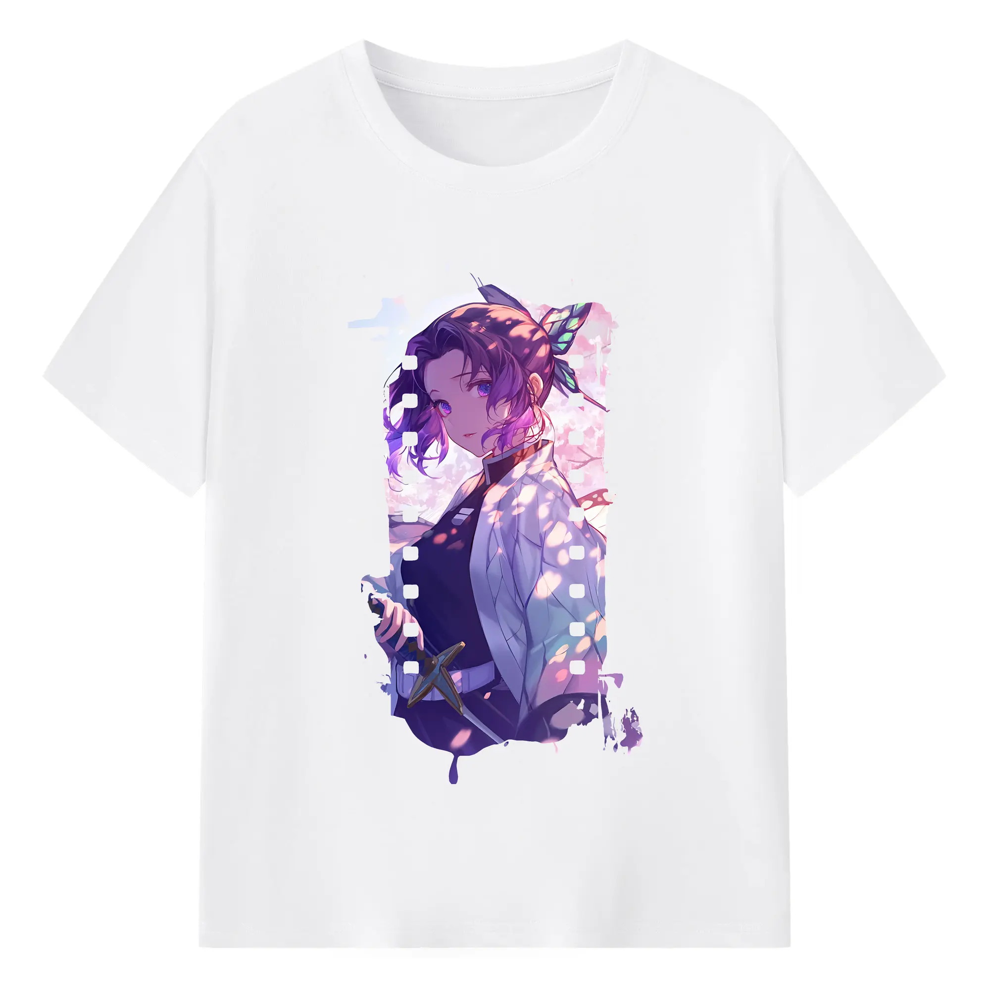 鬼滅の刃 グッズ,胡蝶 しのぶ - 綿100％ 半袖Tシャツ ・ フロントプリント ・ 快適 通気性 ・ 日常使い 散歩 スポーツ用