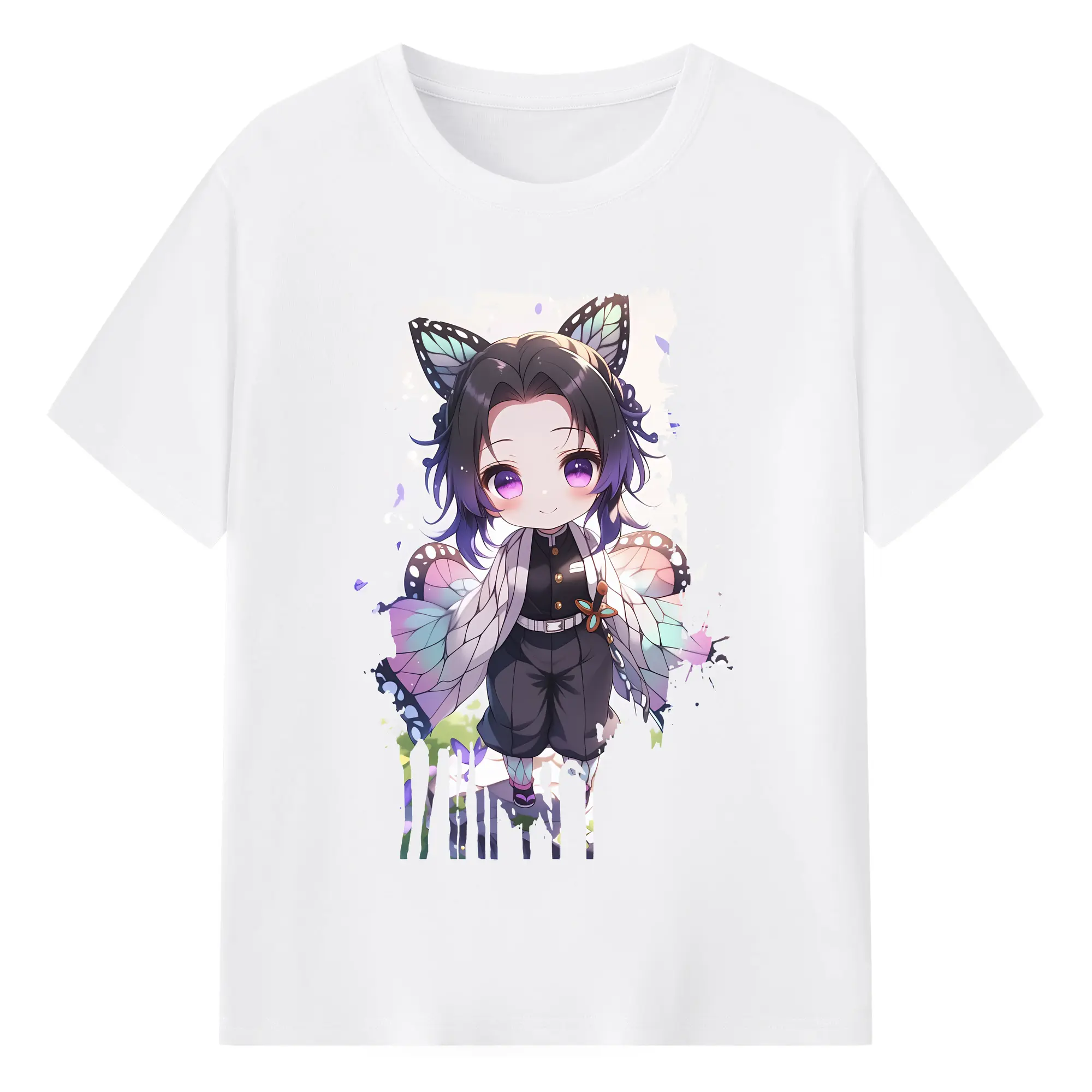 鬼滅の刃 グッズ,胡蝶 しのぶ - 綿100％ 半袖Tシャツ ・ フロントプリント ・ 快適 通気性 ・ 日常使い 散歩 スポーツ用