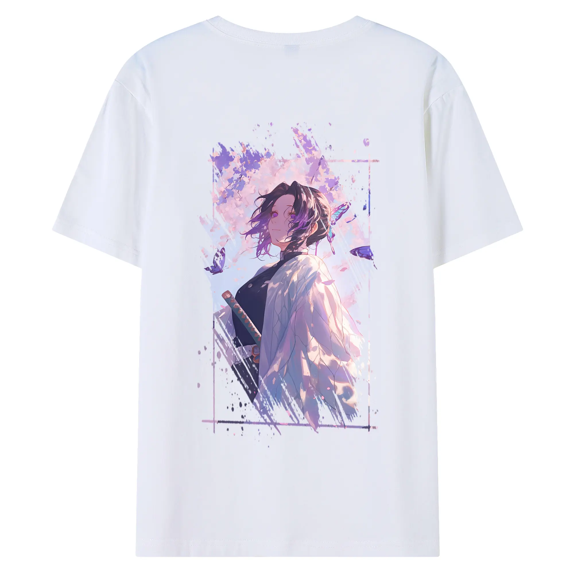 鬼滅の刃 グッズ,胡蝶 しのぶ - 綿100％ 半袖Tシャツ ・ バックプリント ・ 快適 通気性 ・ 日常使い 散歩 スポーツ用