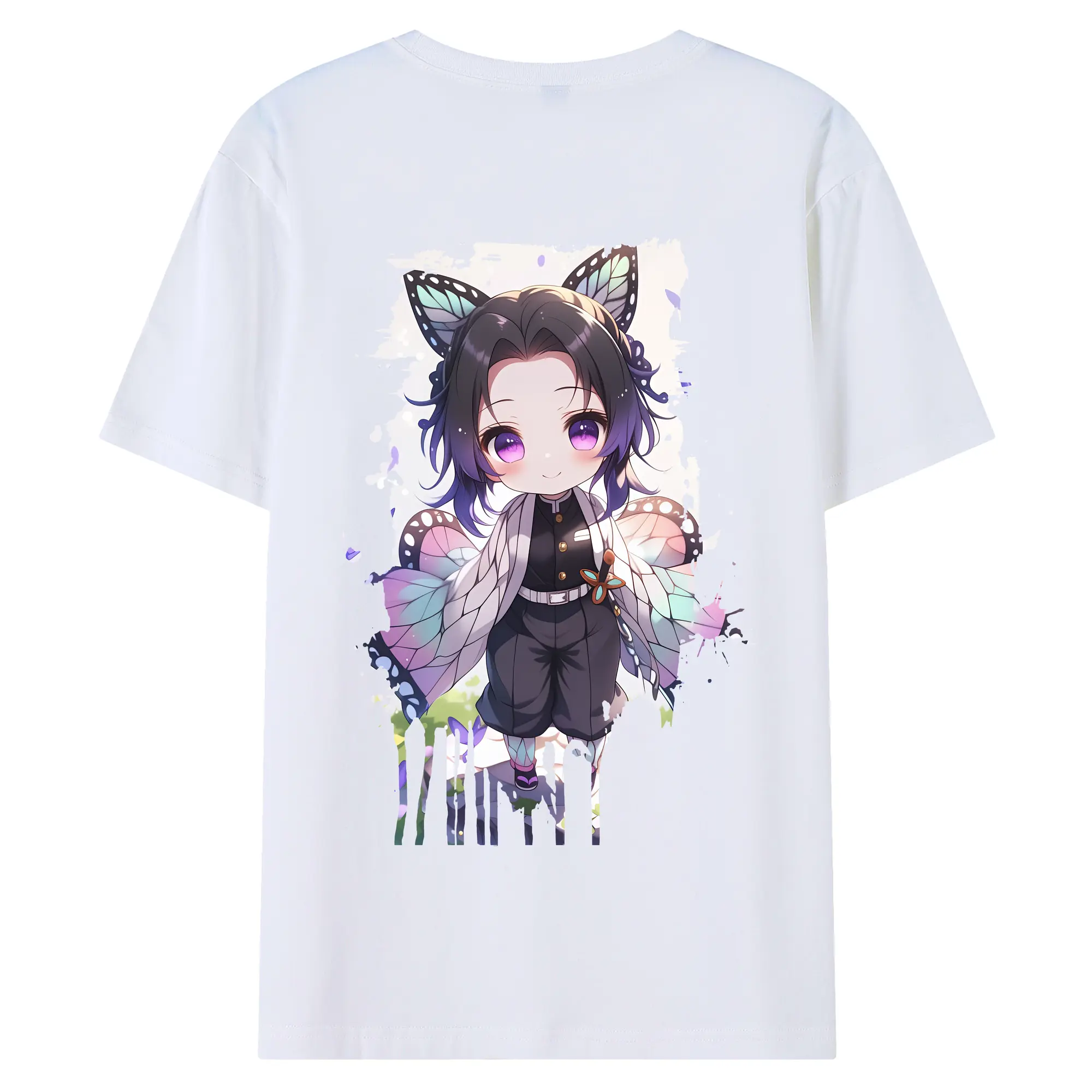 鬼滅の刃 グッズ,胡蝶 しのぶ - 綿100％ 半袖Tシャツ ・ バックプリント ・ 快適 通気性 ・ 日常使い 散歩 スポーツ用