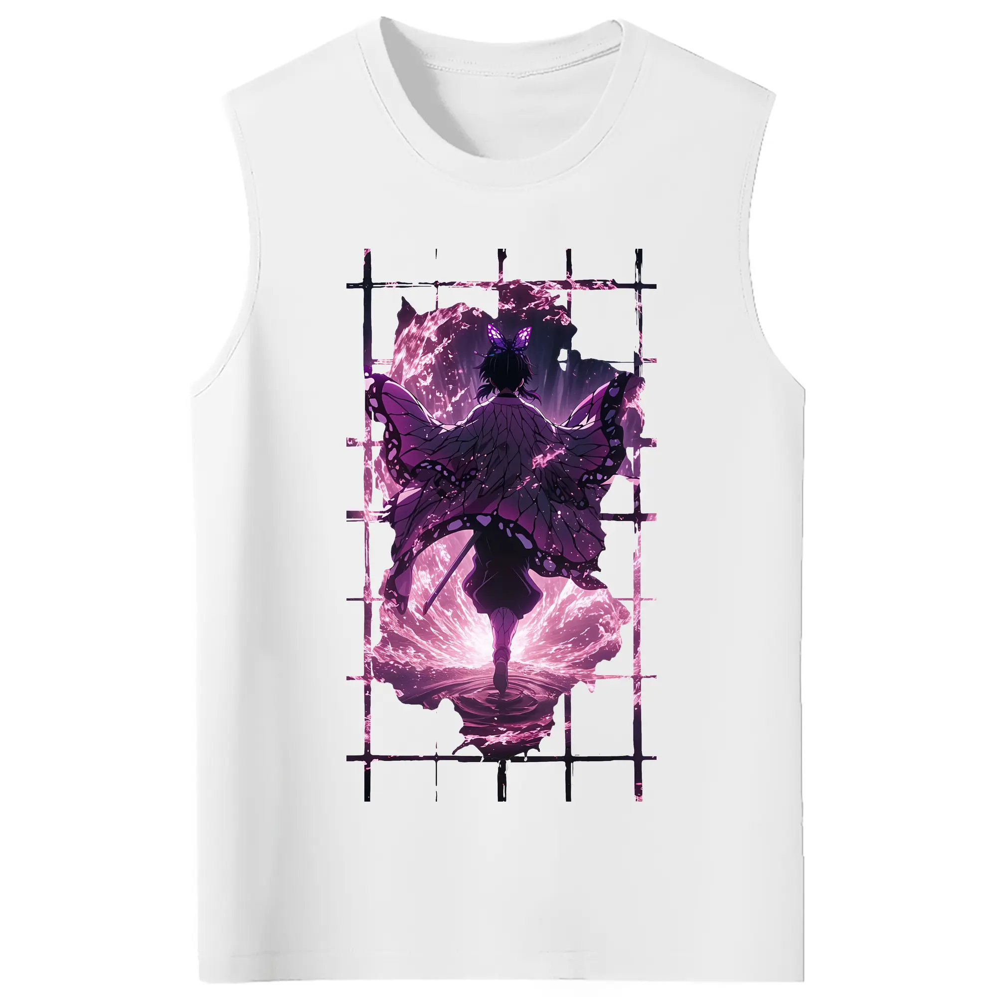 鬼滅の刃 グッズ,胡蝶 しのぶ - コットン100％ タンクトップ ・ フロントプリント ・ タイトフィット ・ 快適 通気性 ・ スポーツ カジュアル 散歩用