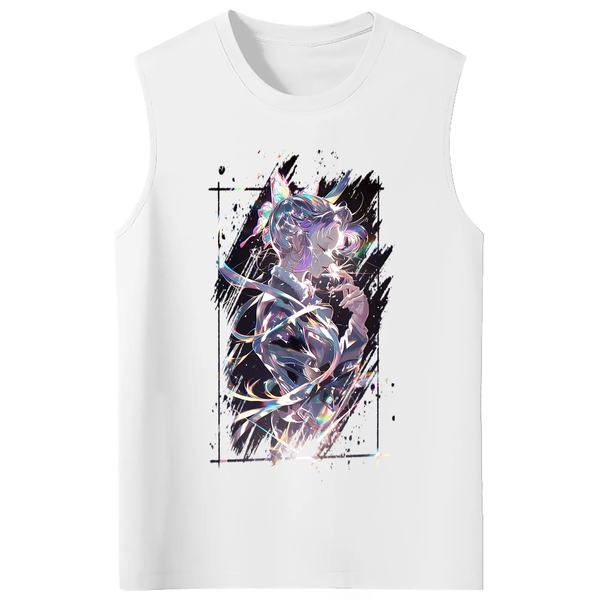 鬼滅の刃 グッズ,胡蝶 しのぶ - コットン100％ タンクトップ ・ フロントプリント ・ タイトフィット ・ 快適 通気性 ・ スポーツ カジュアル 散歩用