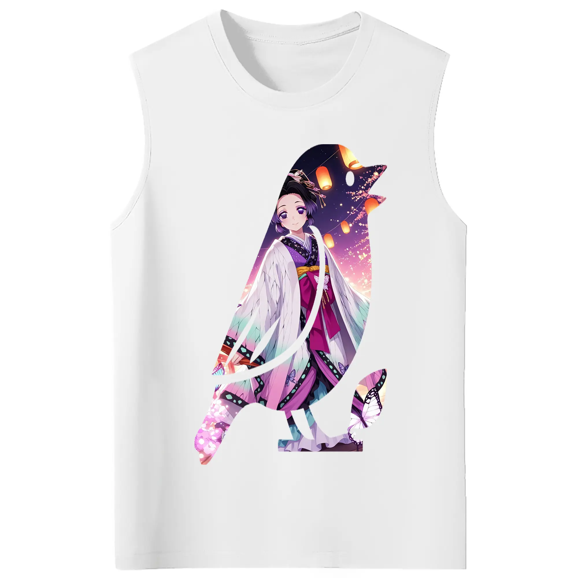 鬼滅の刃 グッズ,胡蝶 しのぶ - コットン100％ タンクトップ ・ フロントプリント ・ タイトフィット ・ 快適 通気性 ・ スポーツ カジュアル 散歩用
