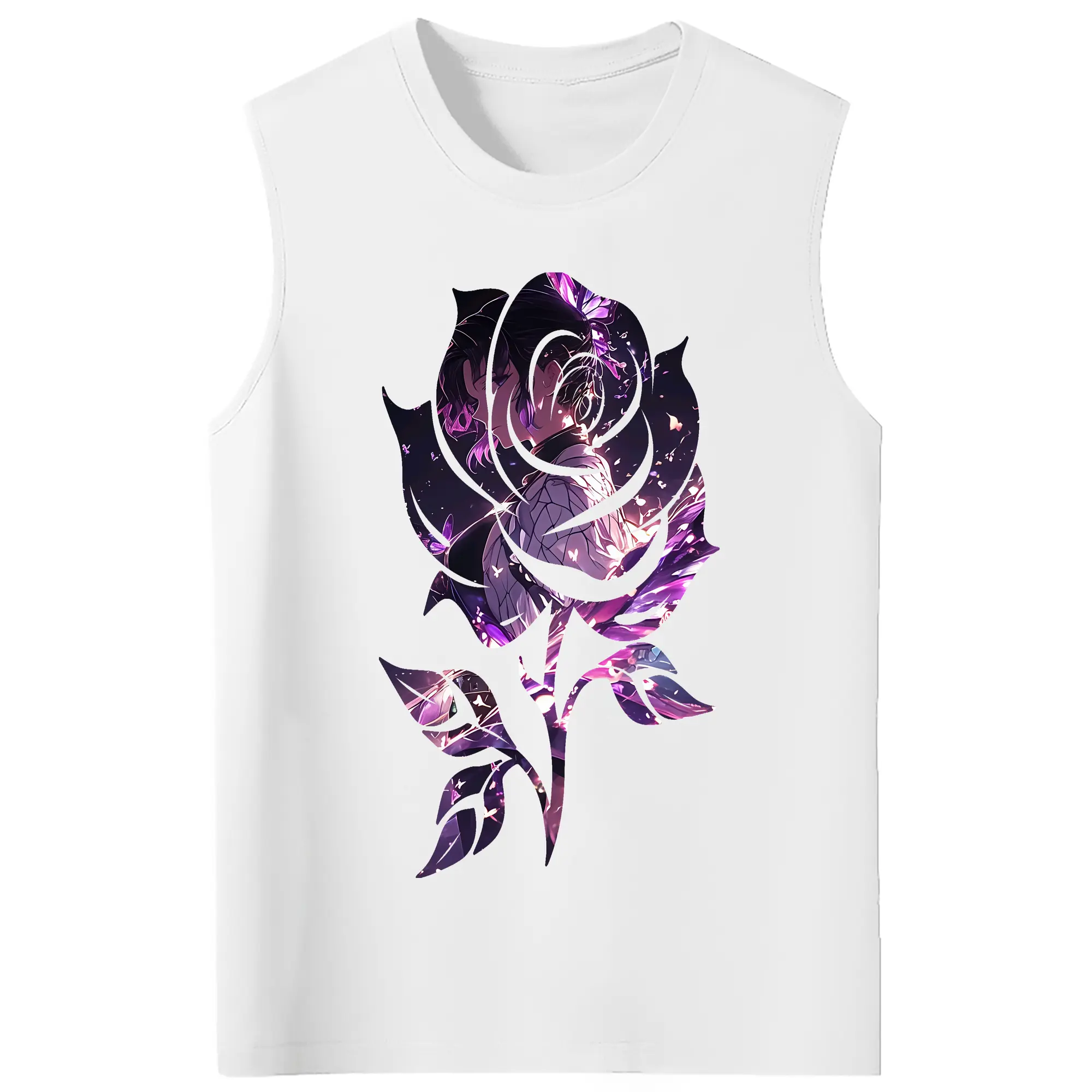 鬼滅の刃 グッズ,胡蝶 しのぶ - コットン100％ タンクトップ ・ フロントプリント ・ タイトフィット ・ 快適 通気性 ・ スポーツ カジュアル 散歩用