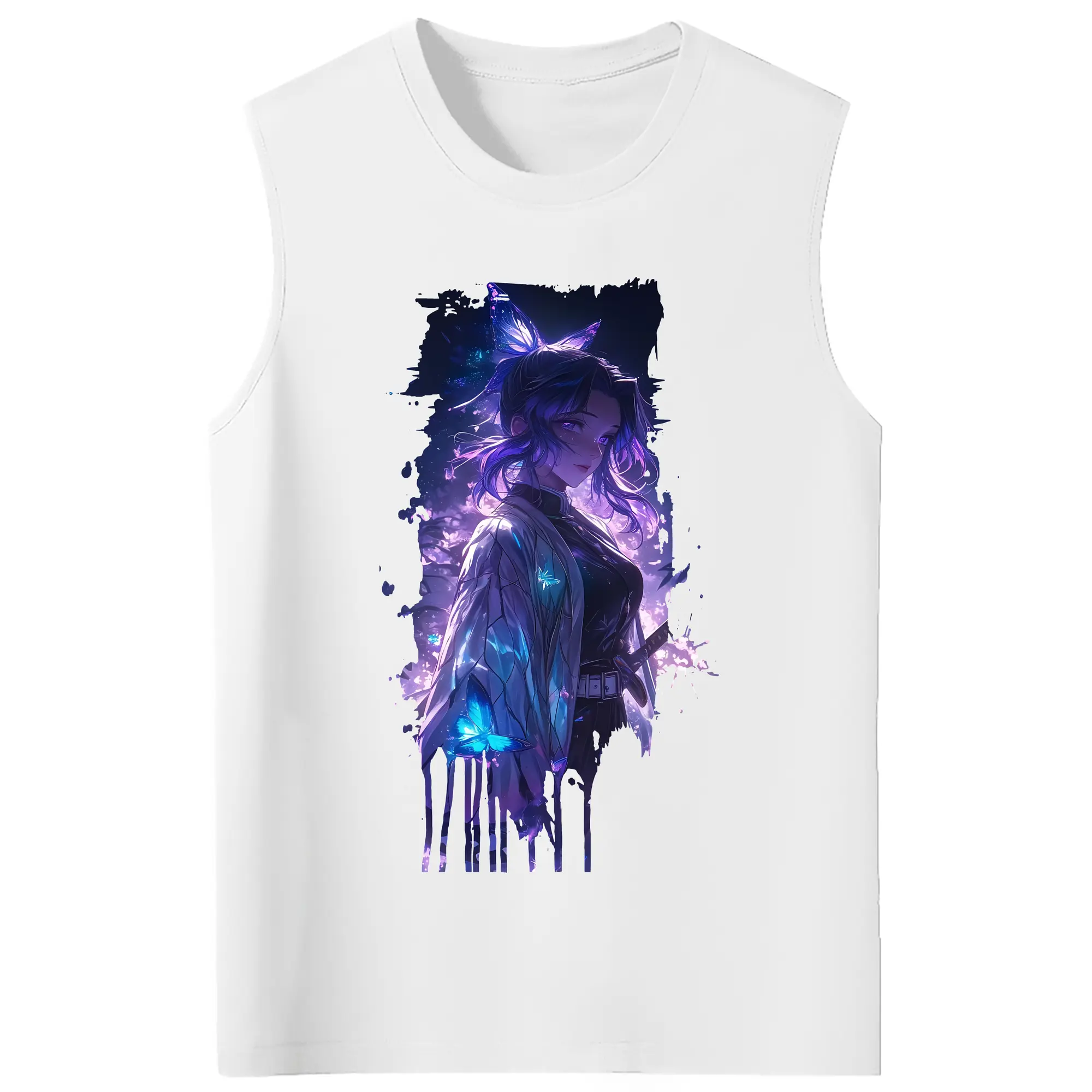 鬼滅の刃 グッズ,胡蝶 しのぶ - コットン100％ タンクトップ ・ フロントプリント ・ タイトフィット ・ 快適 通気性 ・ スポーツ カジュアル 散歩用