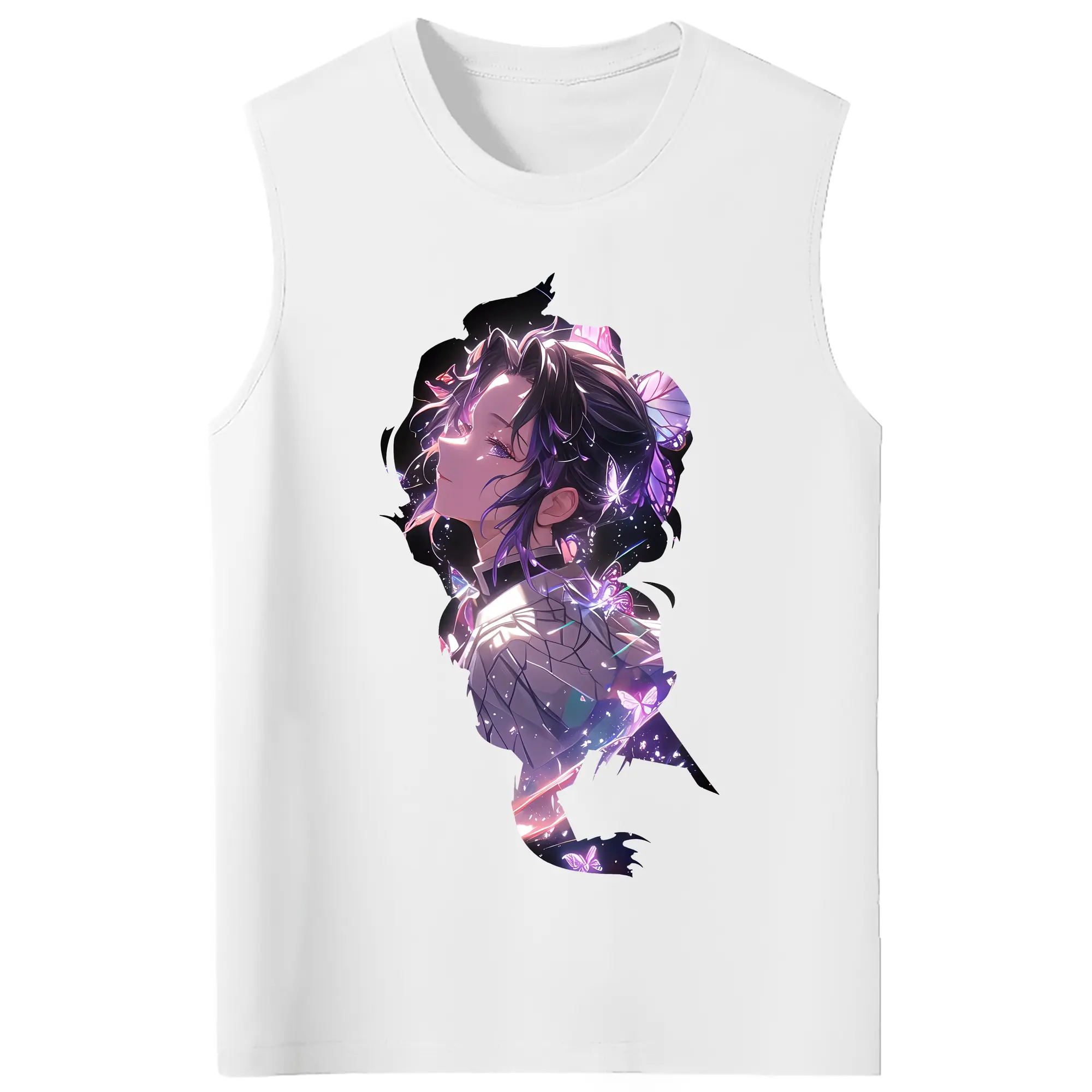 鬼滅の刃 グッズ,胡蝶 しのぶ - コットン100％ タンクトップ ・ フロントプリント ・ タイトフィット ・ 快適 通気性 ・ スポーツ カジュアル 散歩用
