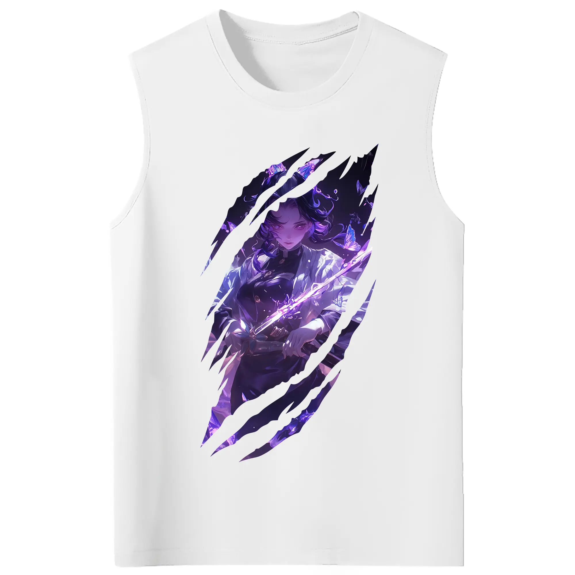 鬼滅の刃 グッズ,胡蝶 しのぶ - コットン100％ タンクトップ ・ フロントプリント ・ タイトフィット ・ 快適 通気性 ・ スポーツ カジュアル 散歩用