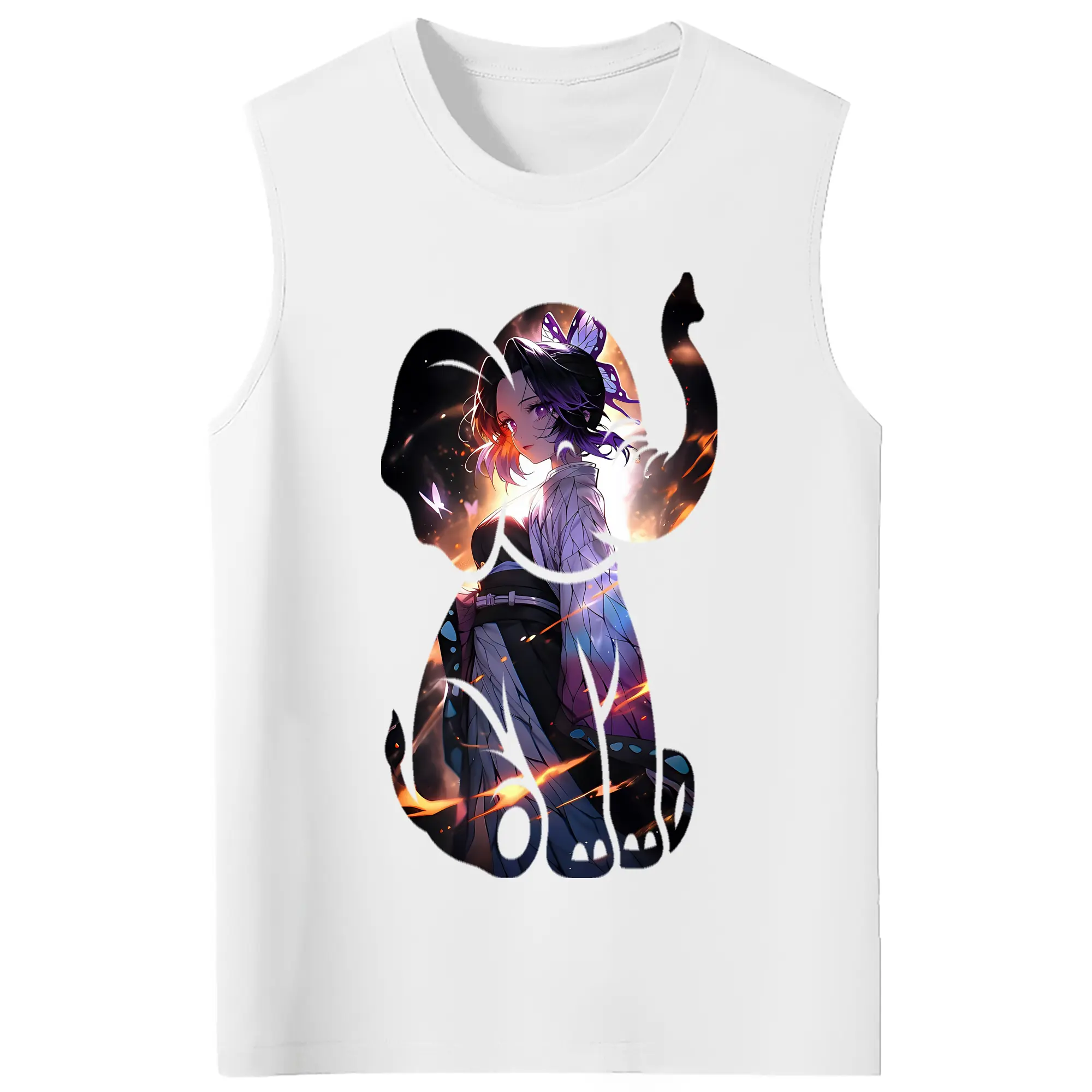 鬼滅の刃 グッズ,胡蝶 しのぶ - コットン100％ タンクトップ ・ フロントプリント ・ タイトフィット ・ 快適 通気性 ・ スポーツ カジュアル 散歩用