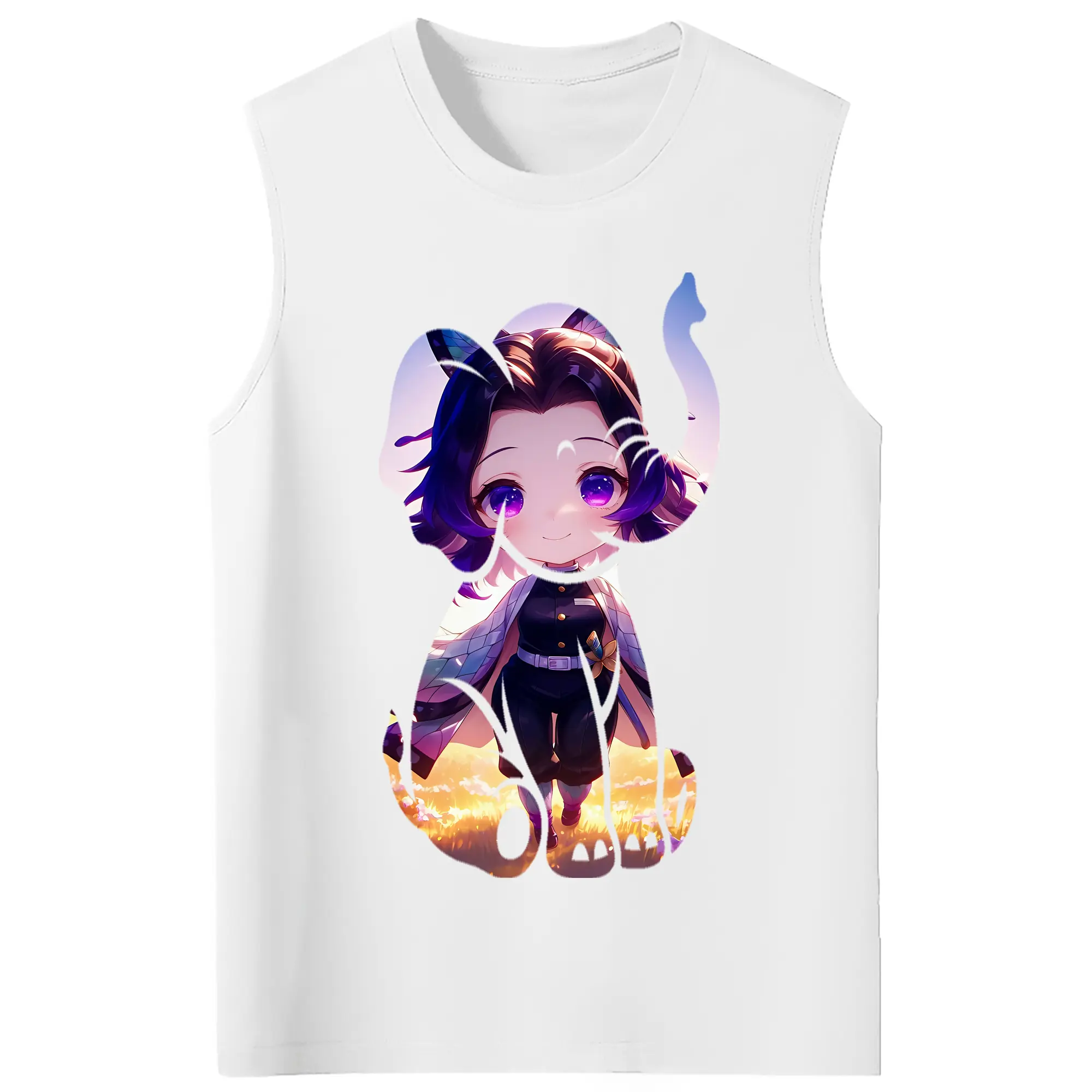 鬼滅の刃 グッズ,胡蝶 しのぶ - コットン100％ タンクトップ ・ フロントプリント ・ タイトフィット ・ 快適 通気性 ・ スポーツ カジュアル 散歩用