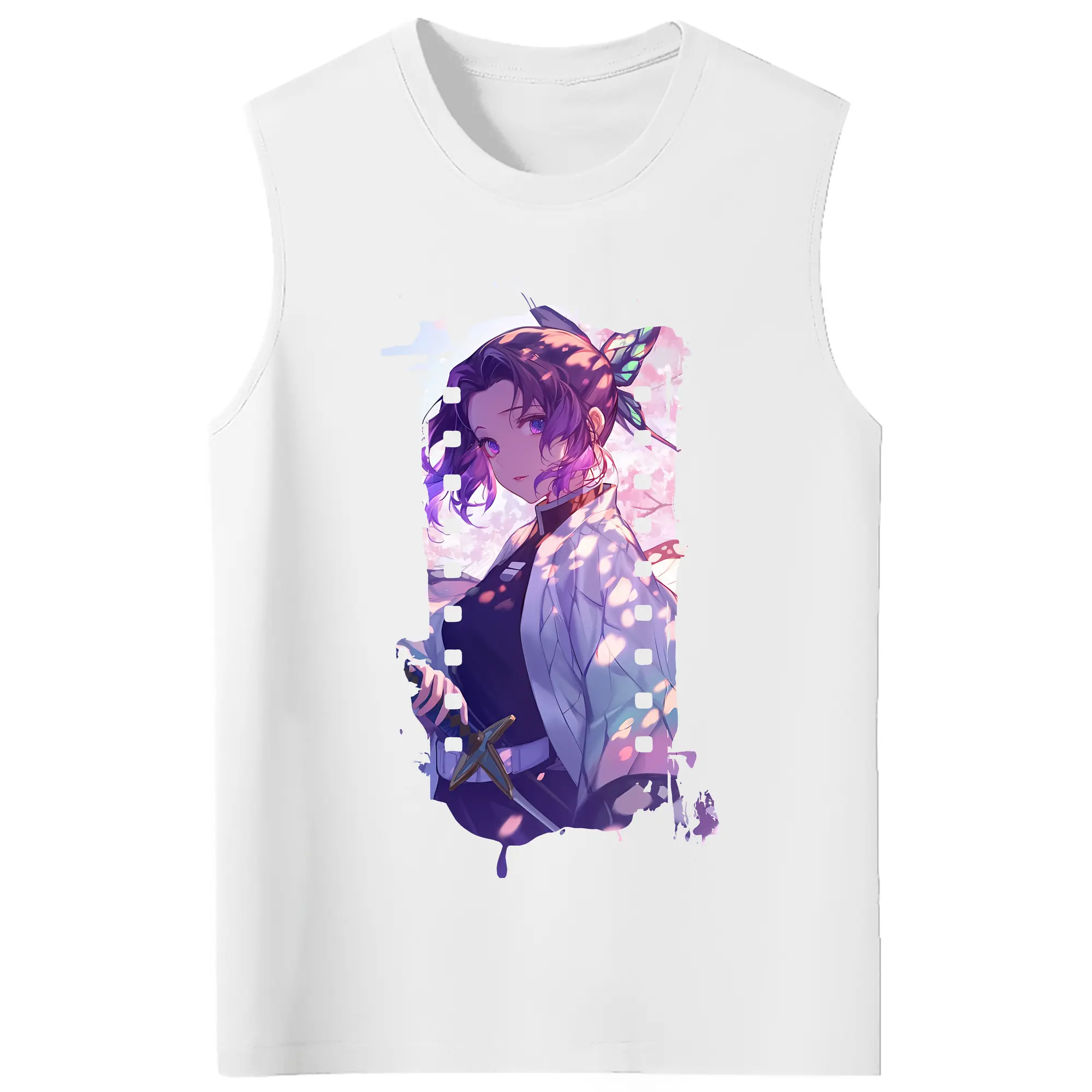 鬼滅の刃 グッズ,胡蝶 しのぶ - コットン100％ タンクトップ ・ フロントプリント ・ タイトフィット ・ 快適 通気性 ・ スポーツ カジュアル 散歩用